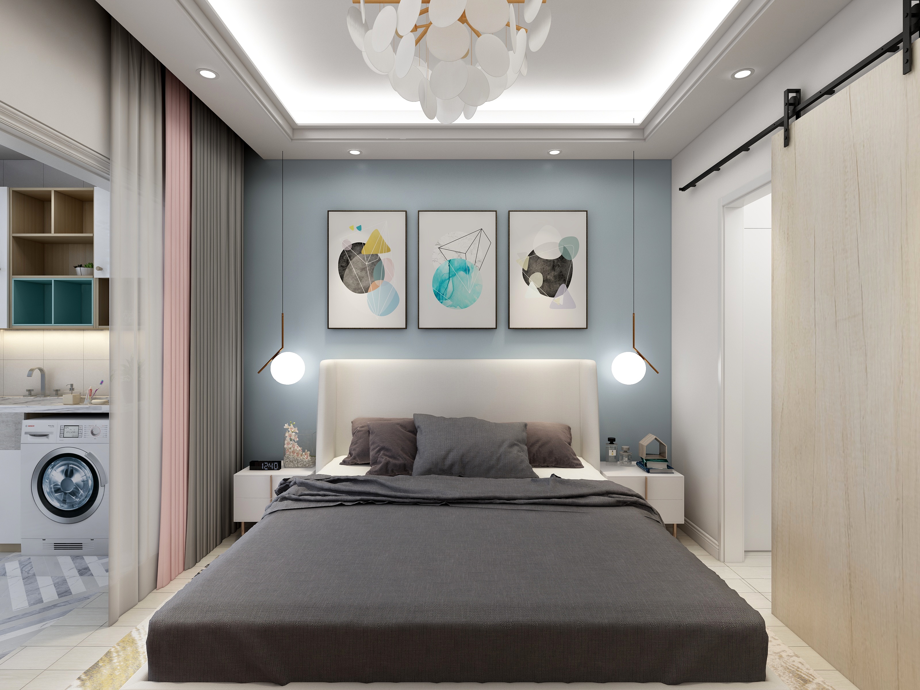 李青越-123方北欧两居一层主卧装修效果图第4张