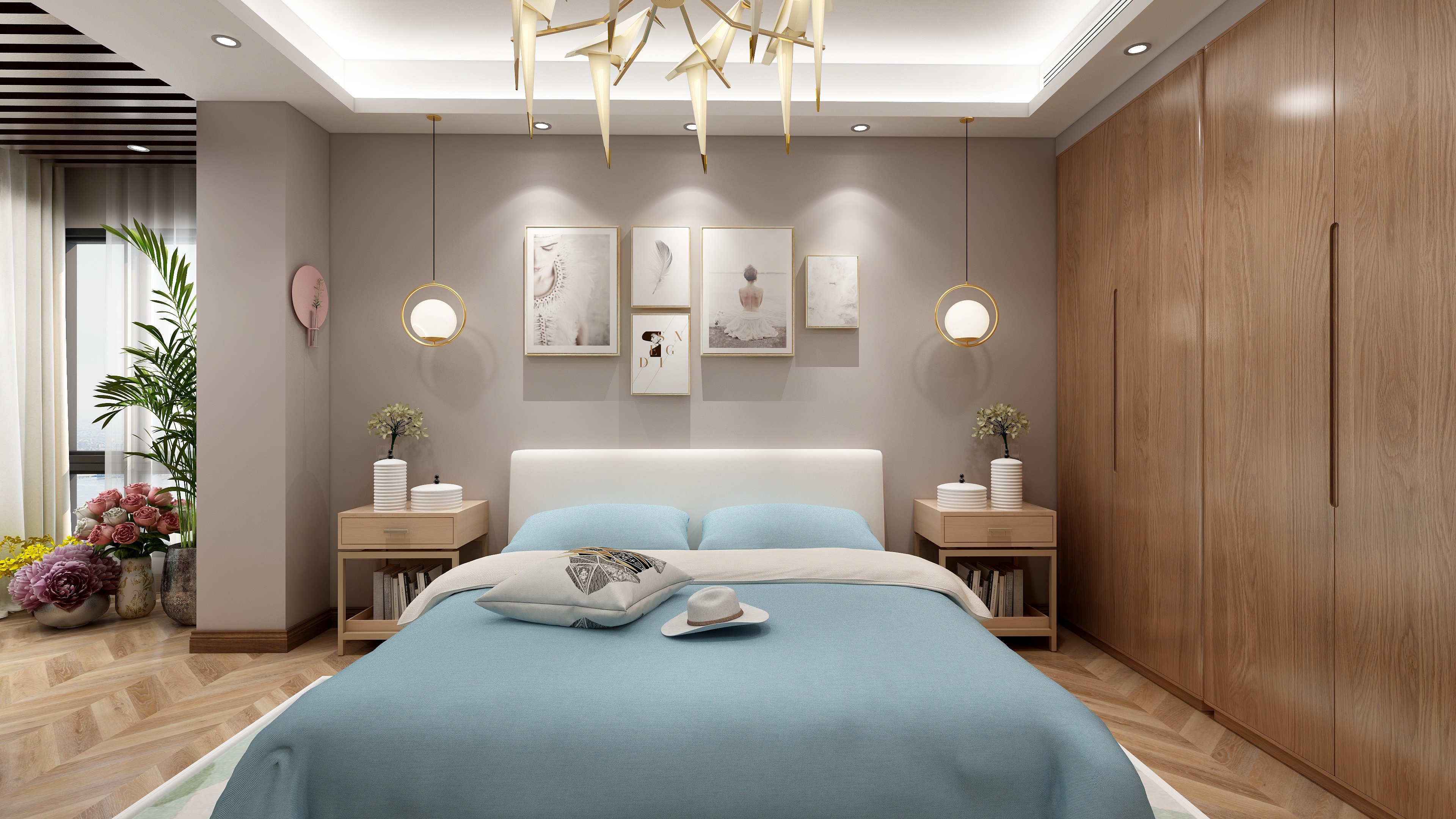 陈辉-125方北欧两居一层主卧装修效果图第3张