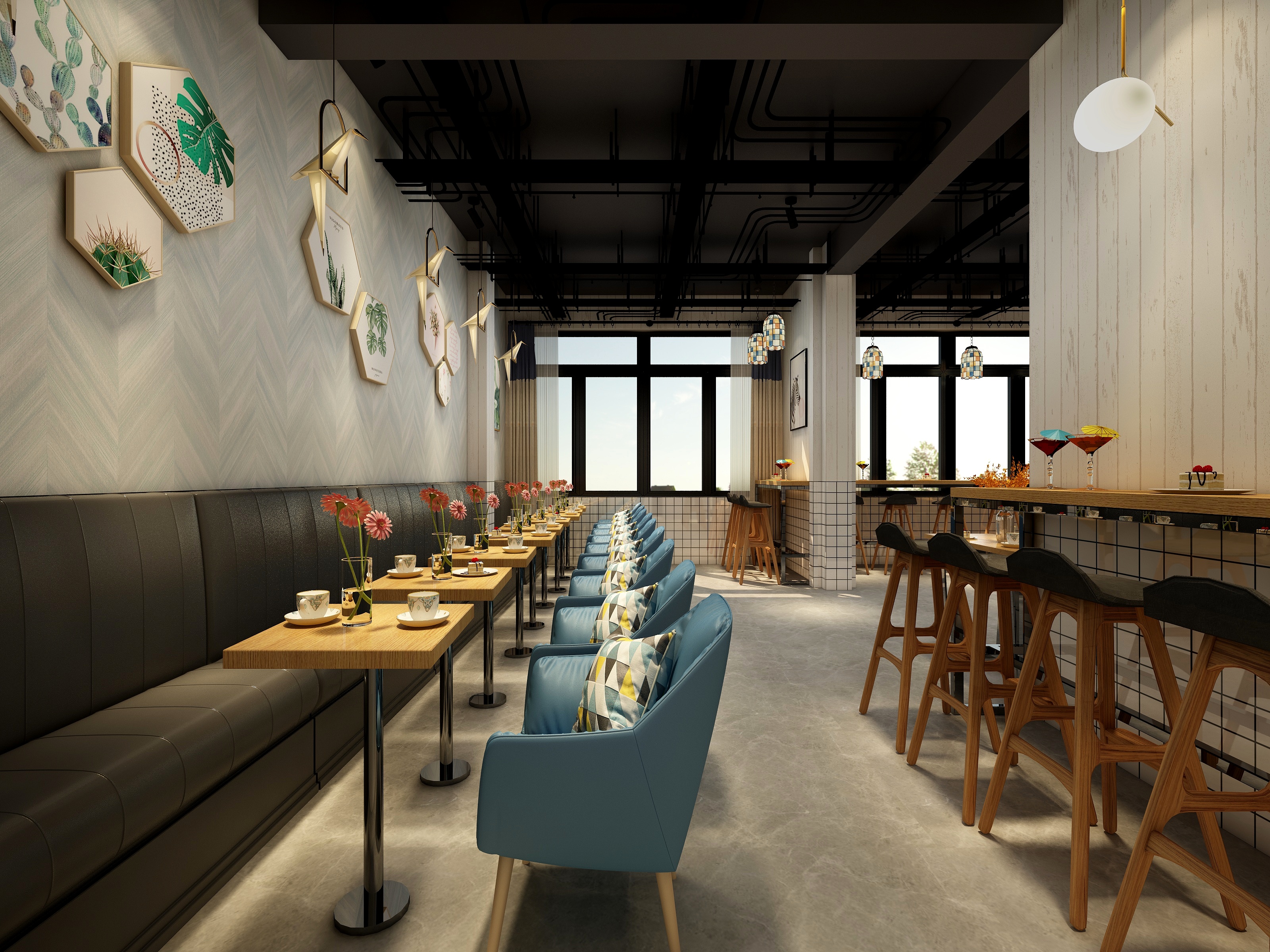 李立猛-工业风茶餐厅装修效果图