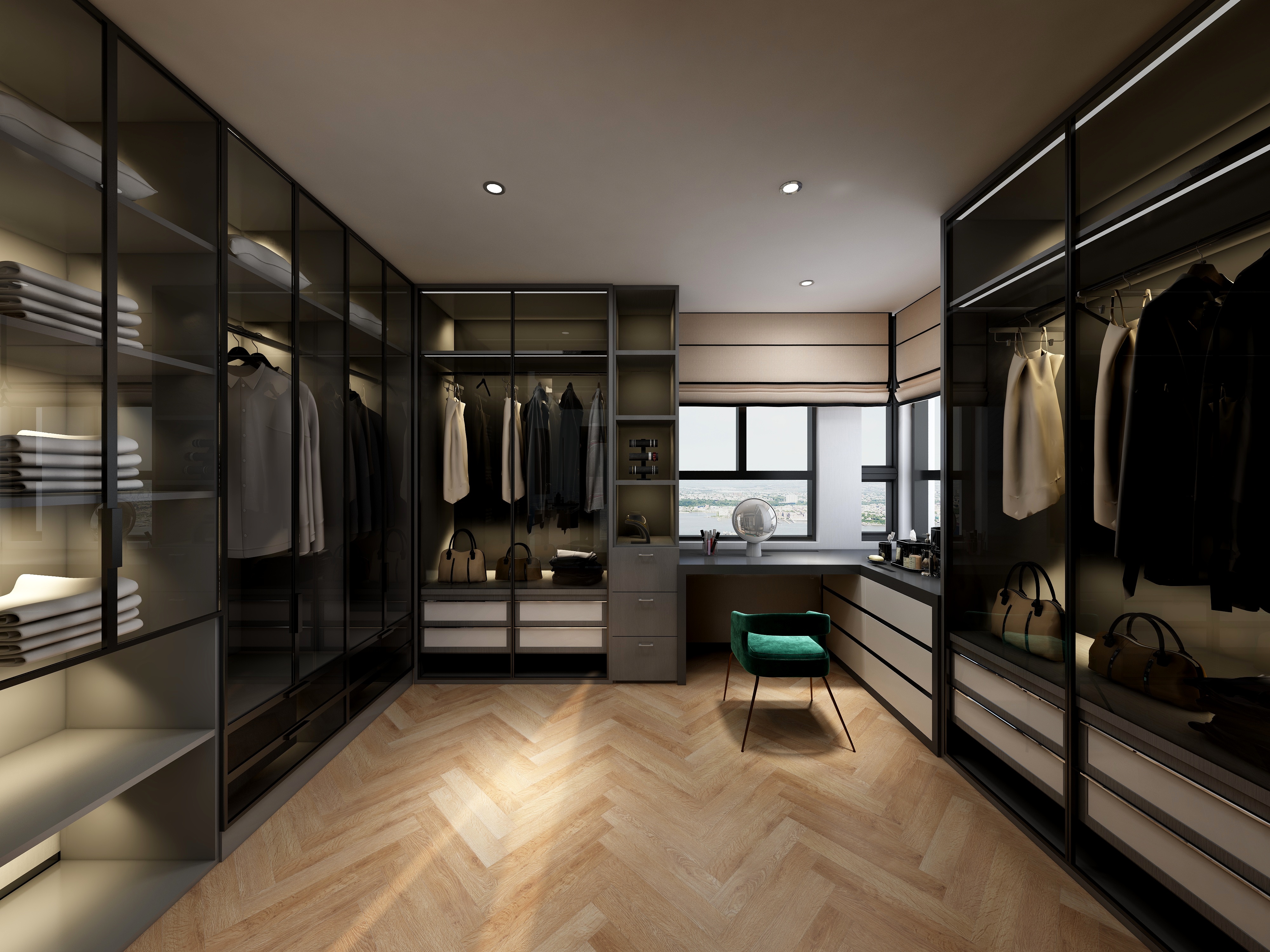 李青越-194㎡新中式别墅三层衣帽间装修效果图第2张