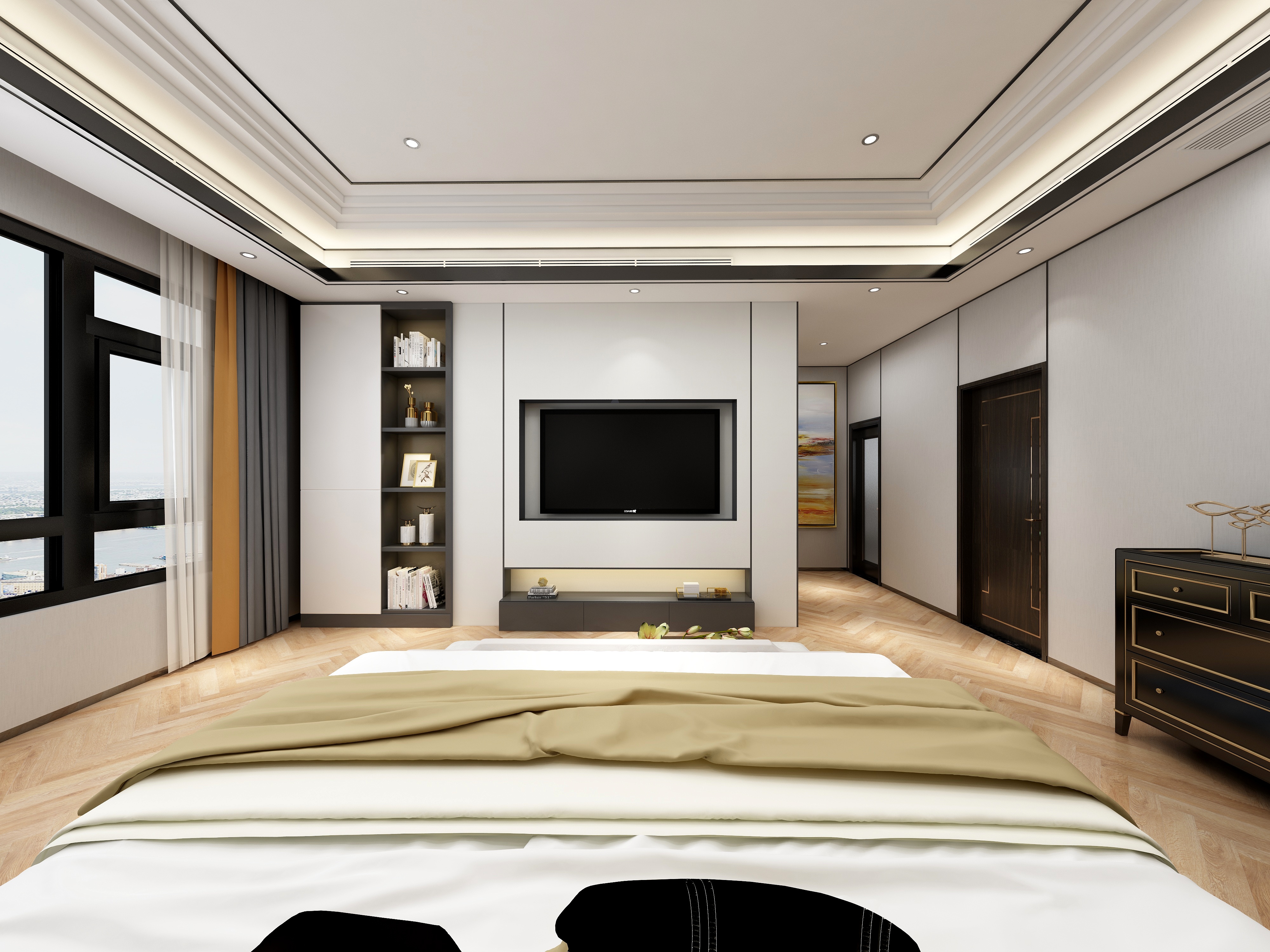 李青越-194㎡新中式别墅三层主卧装修效果图第3张