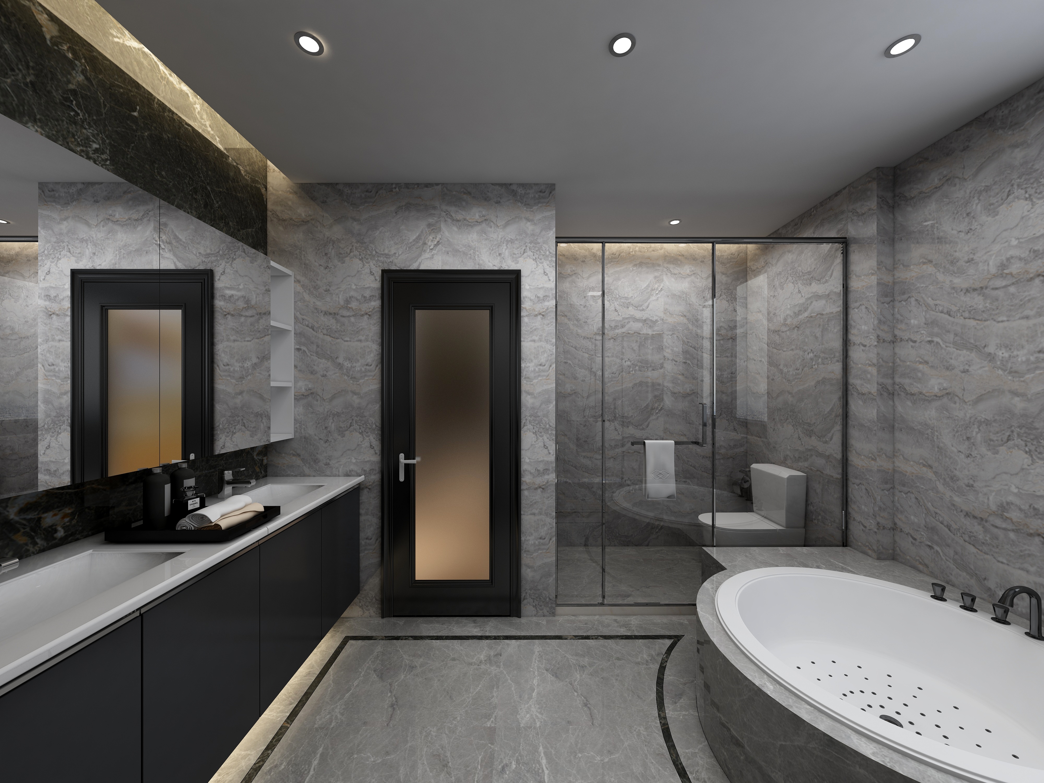 李青越-194㎡新中式别墅三层卫生间装修效果图第1张