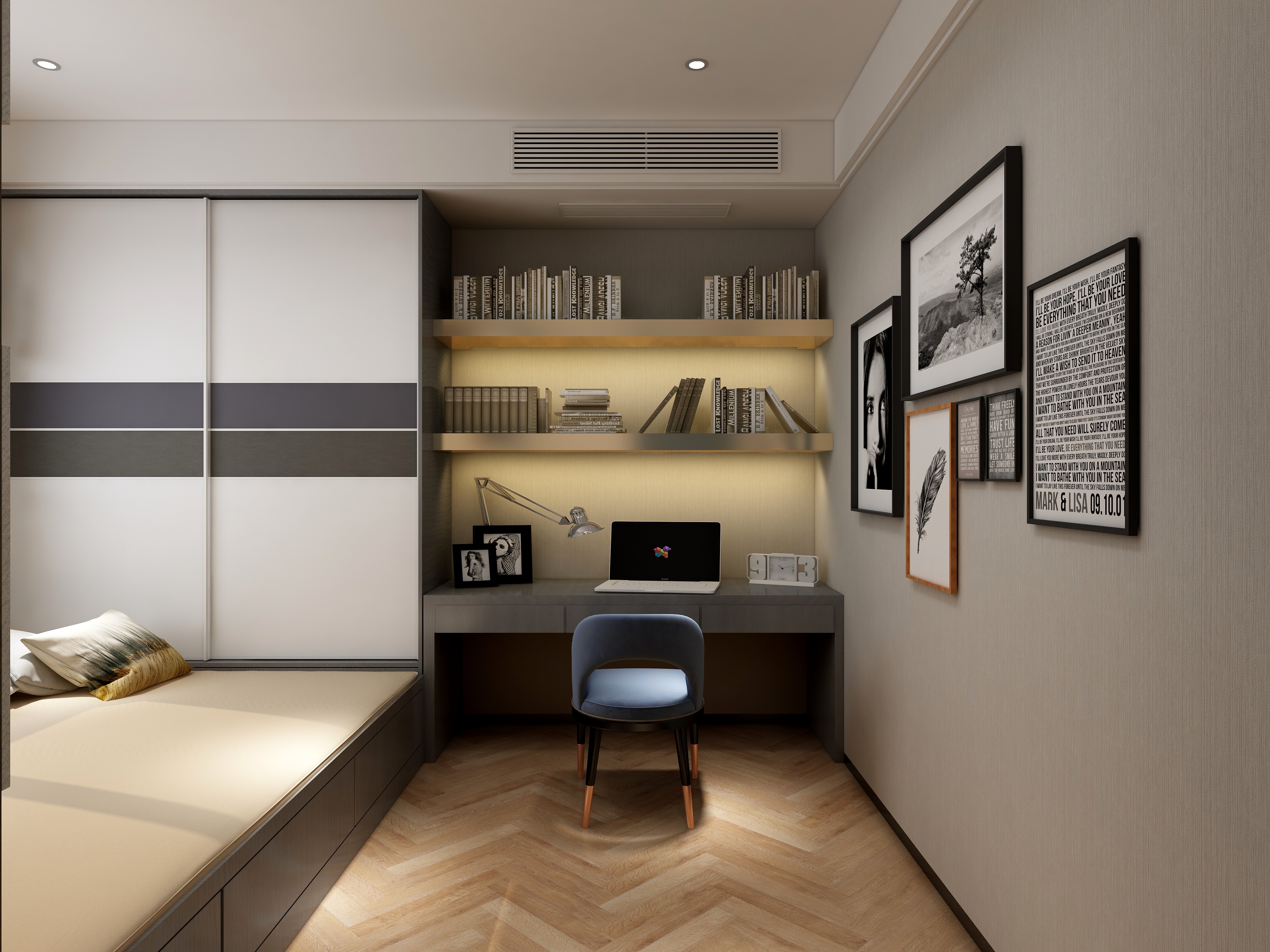 李青越-194㎡新中式别墅三层书房兼客房装修效果图第2张