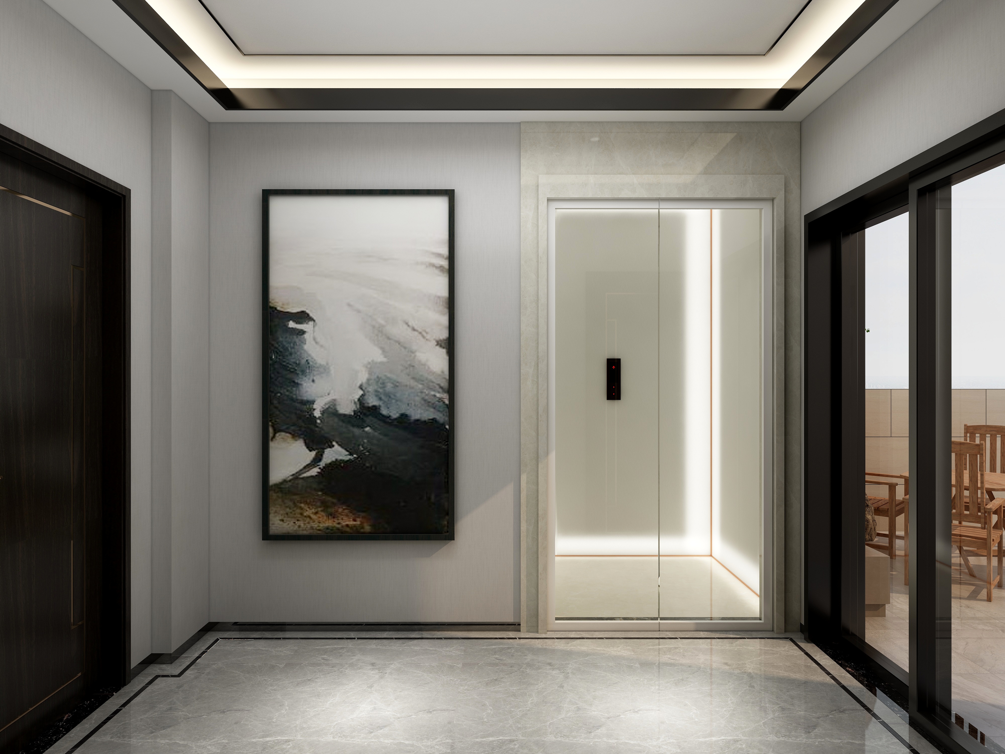 李青越-194㎡新中式别墅三层过道装修效果图第1张