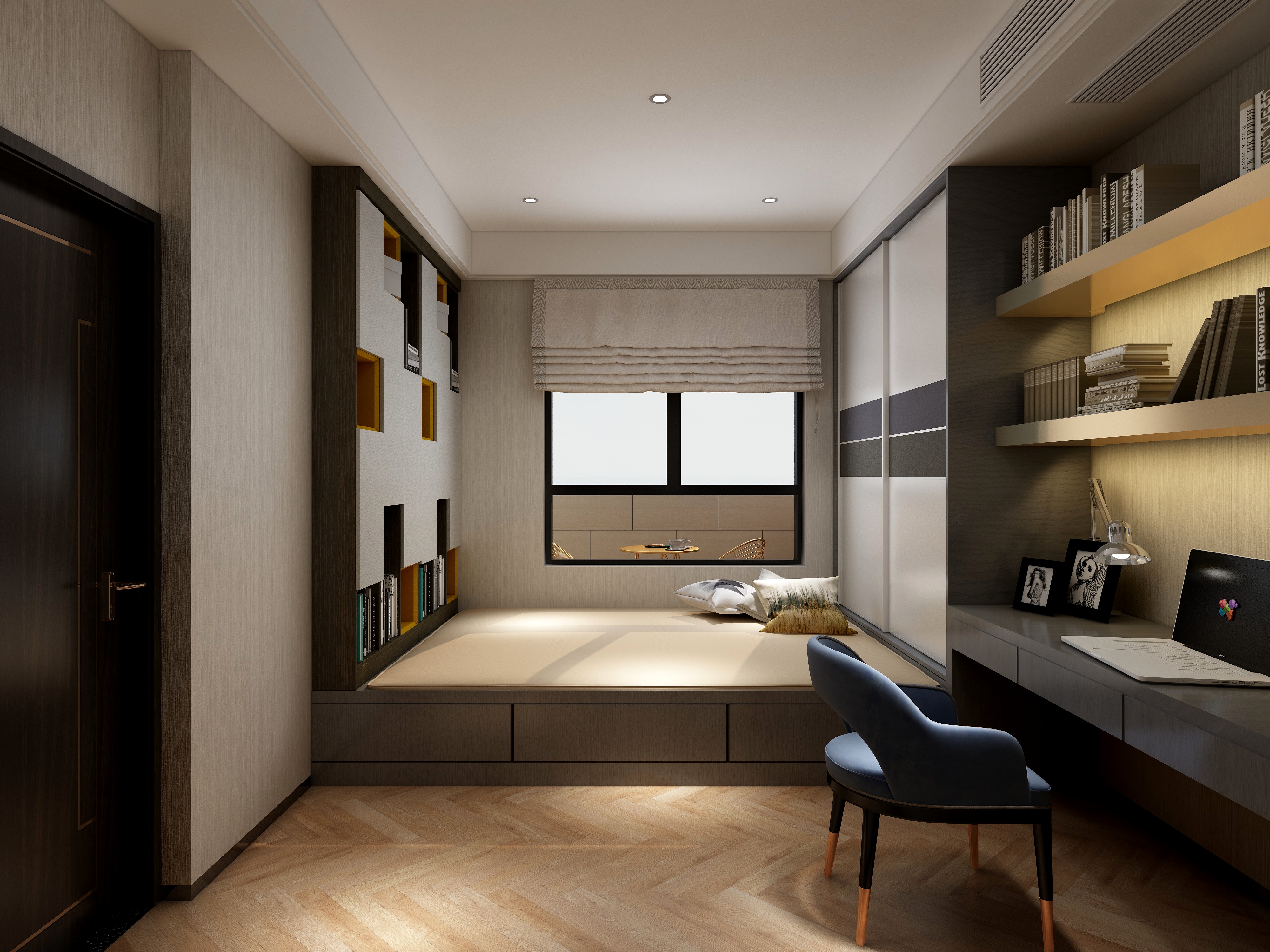 李青越-194㎡新中式别墅三层书房兼客房装修效果图第1张