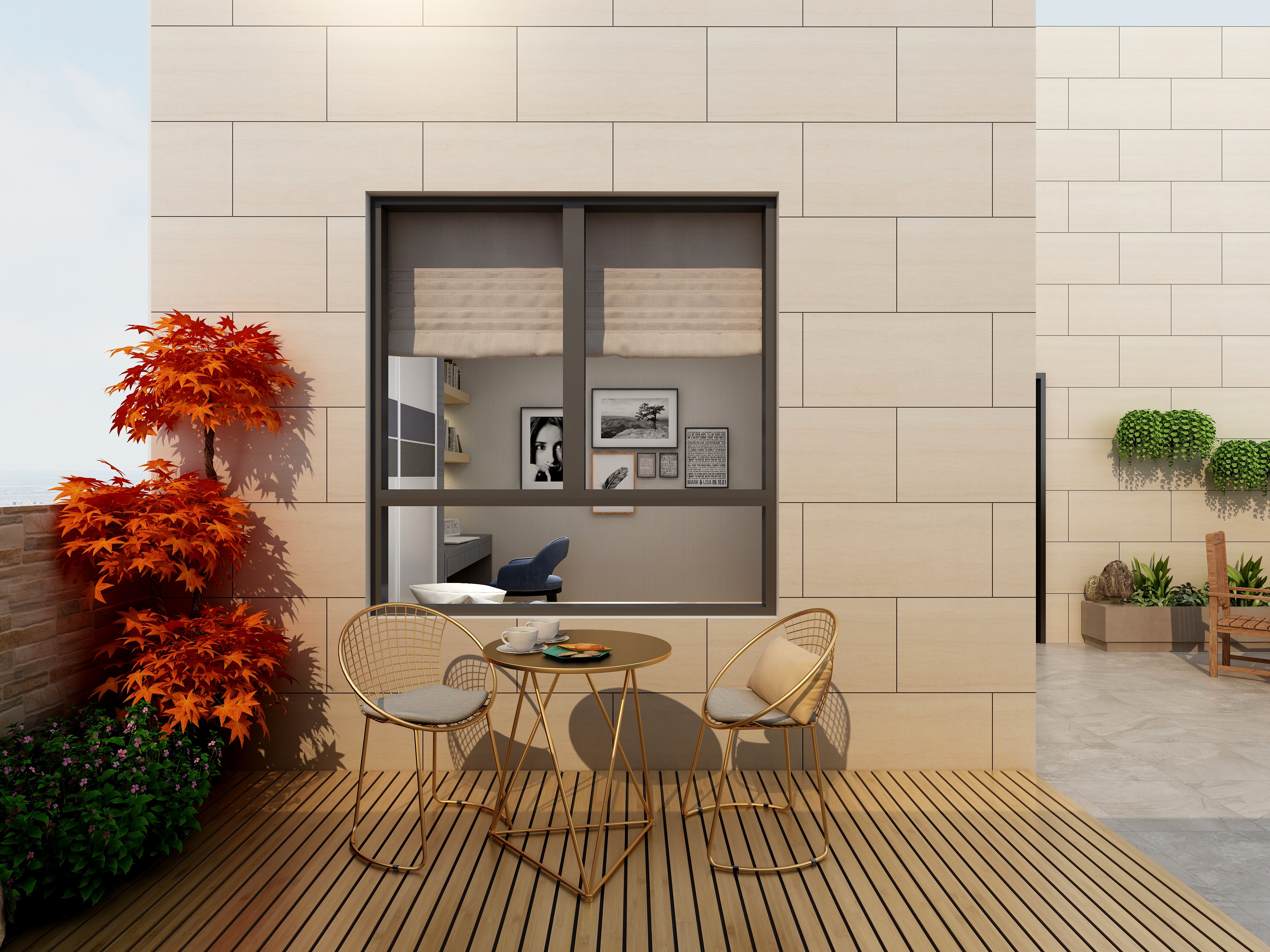 李青越-194㎡新中式别墅三层露台（无顶）装修效果图第1张