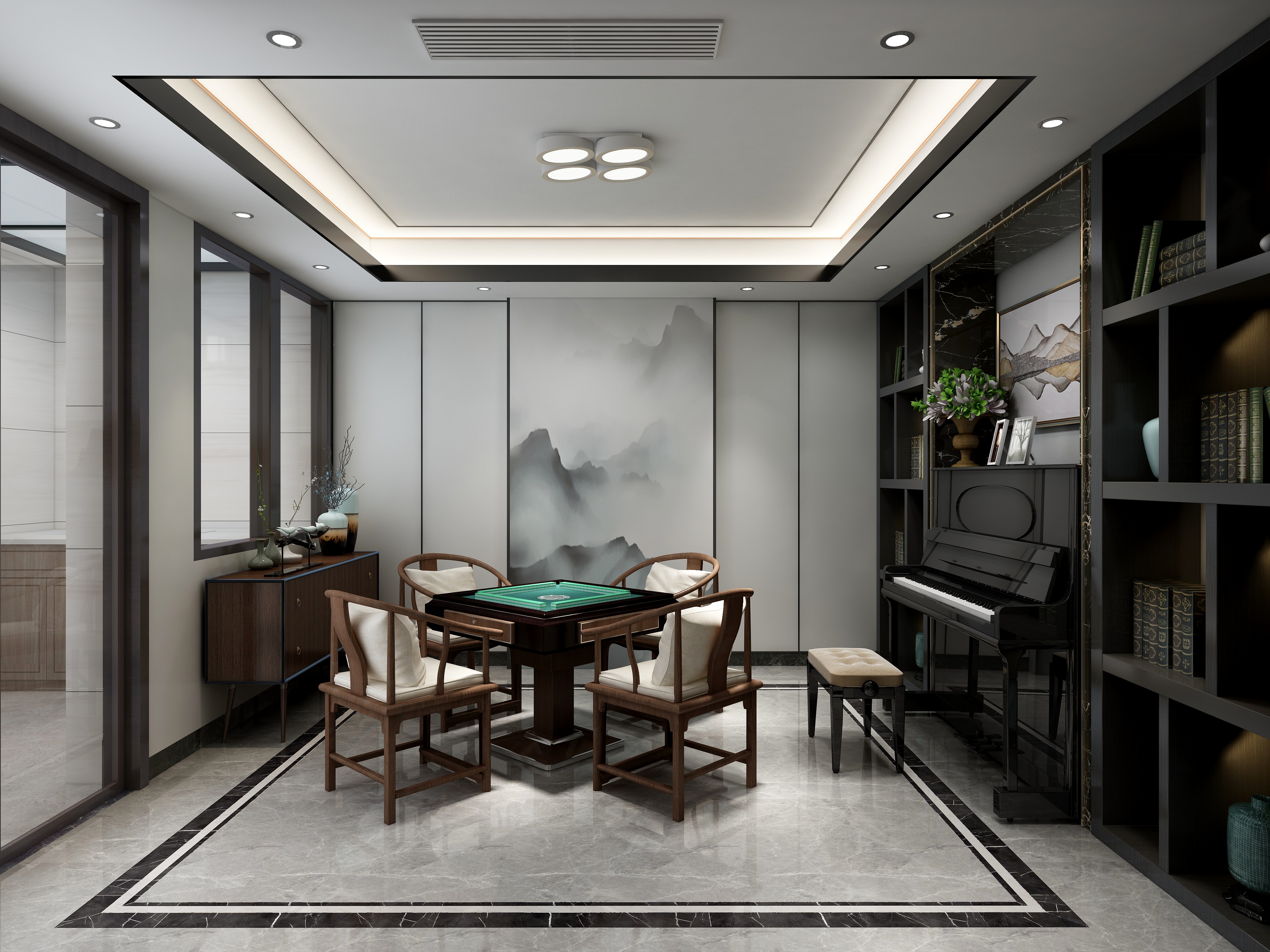 李青越-194㎡新中式别墅地下第一层棋牌娱乐区装修效果图第2张