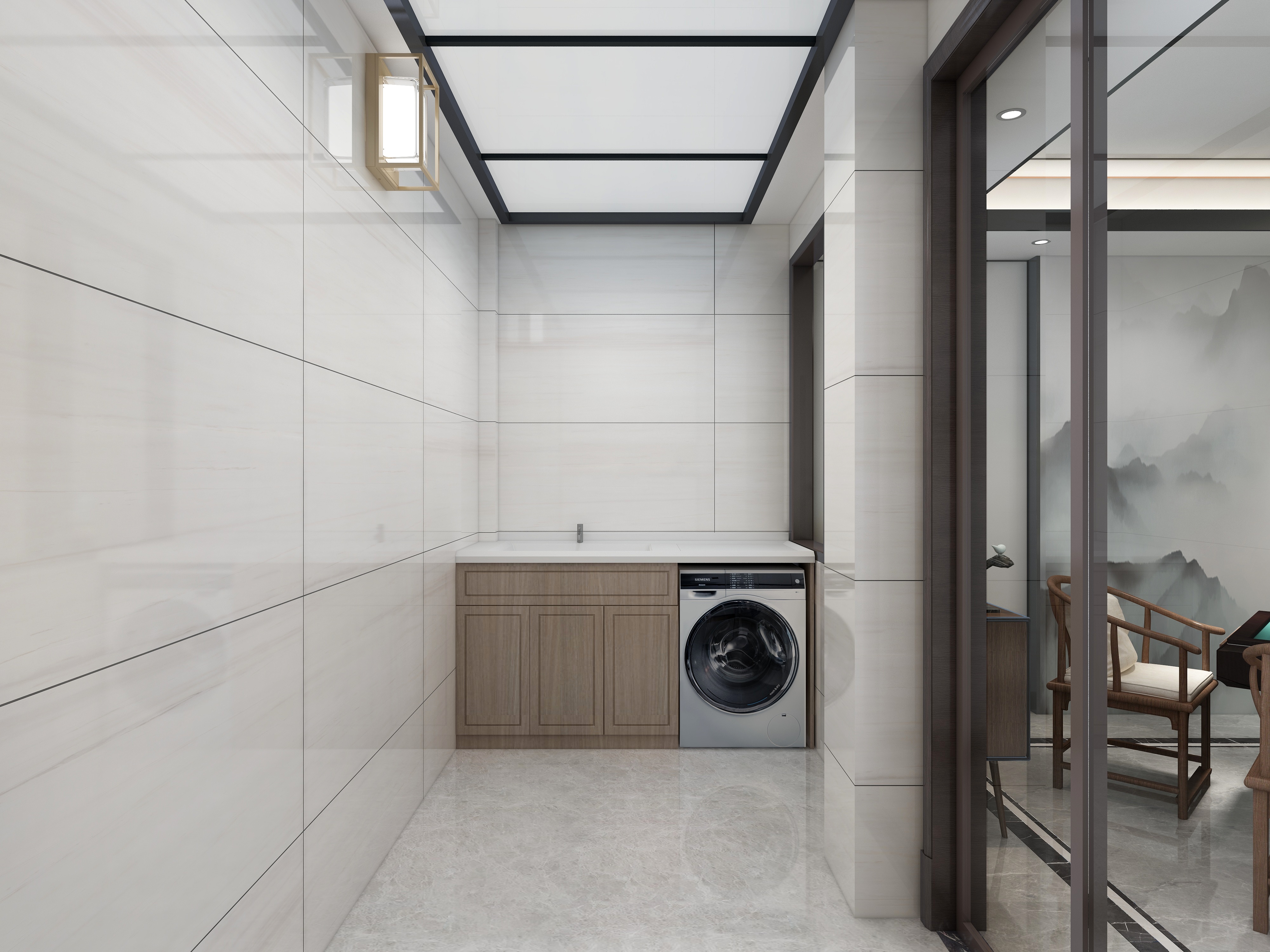 李青越-194㎡新中式别墅地下第一层洗衣区装修效果图第2张