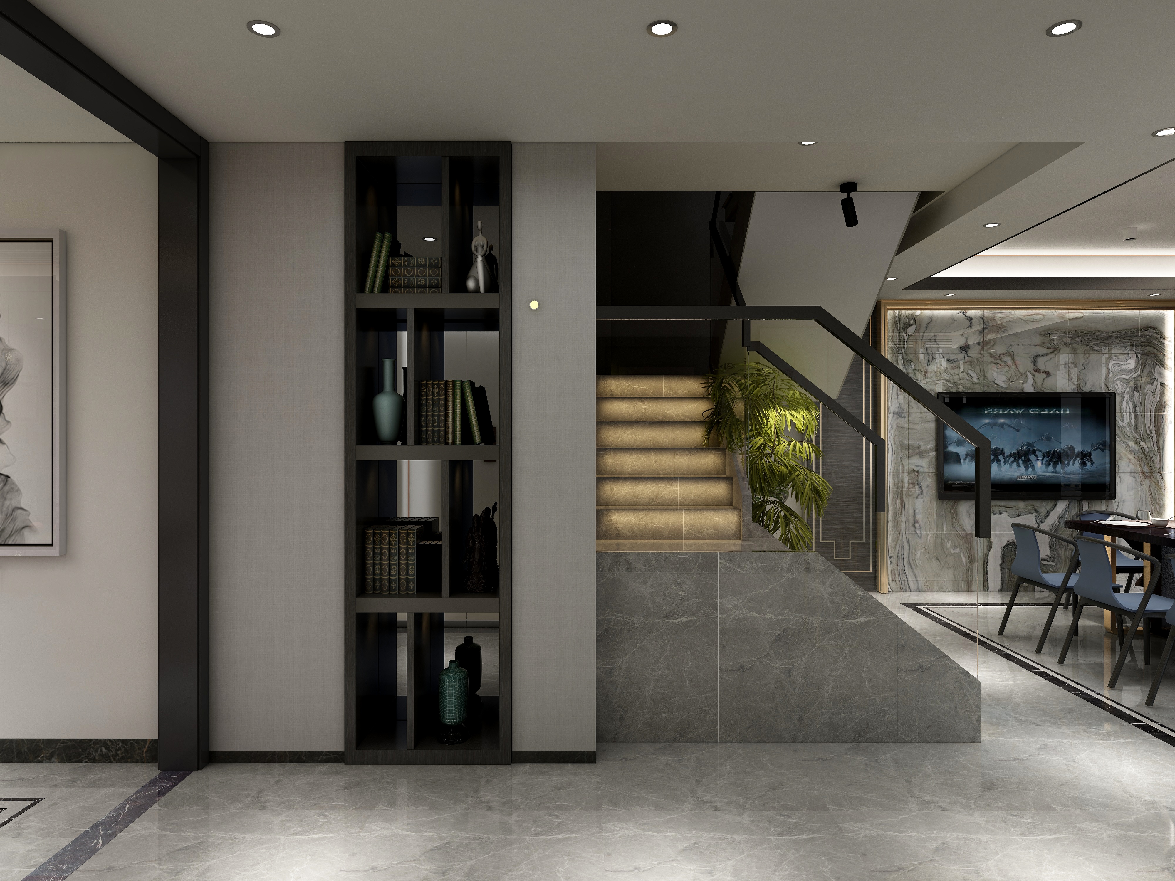 李青越-194㎡新中式别墅地下第一层餐厅装修效果图第1张