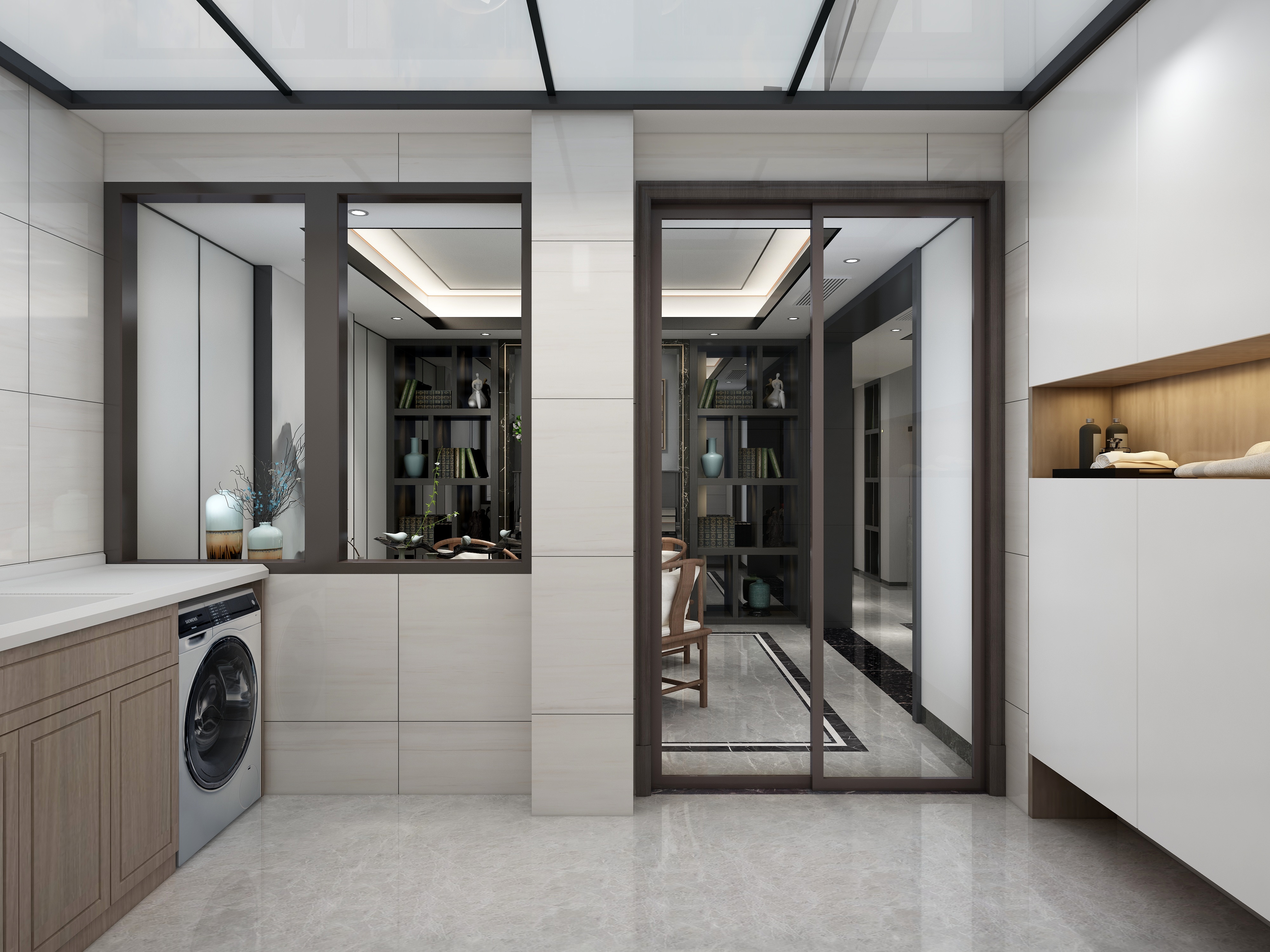 李青越-194㎡新中式别墅地下第一层洗衣区装修效果图第1张