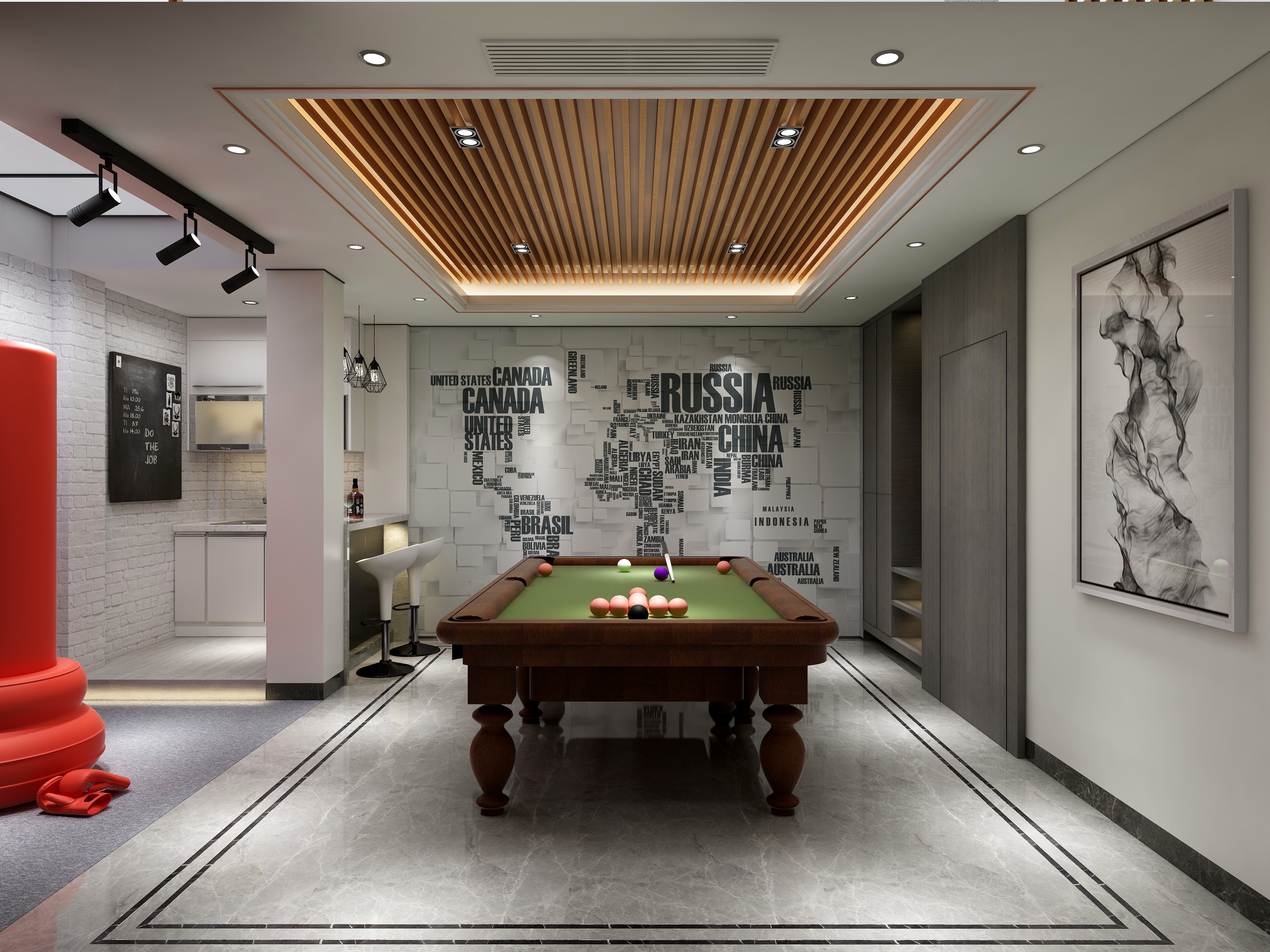 李青越-194㎡新中式别墅地下第一层桌球娱乐区装修效果图第2张