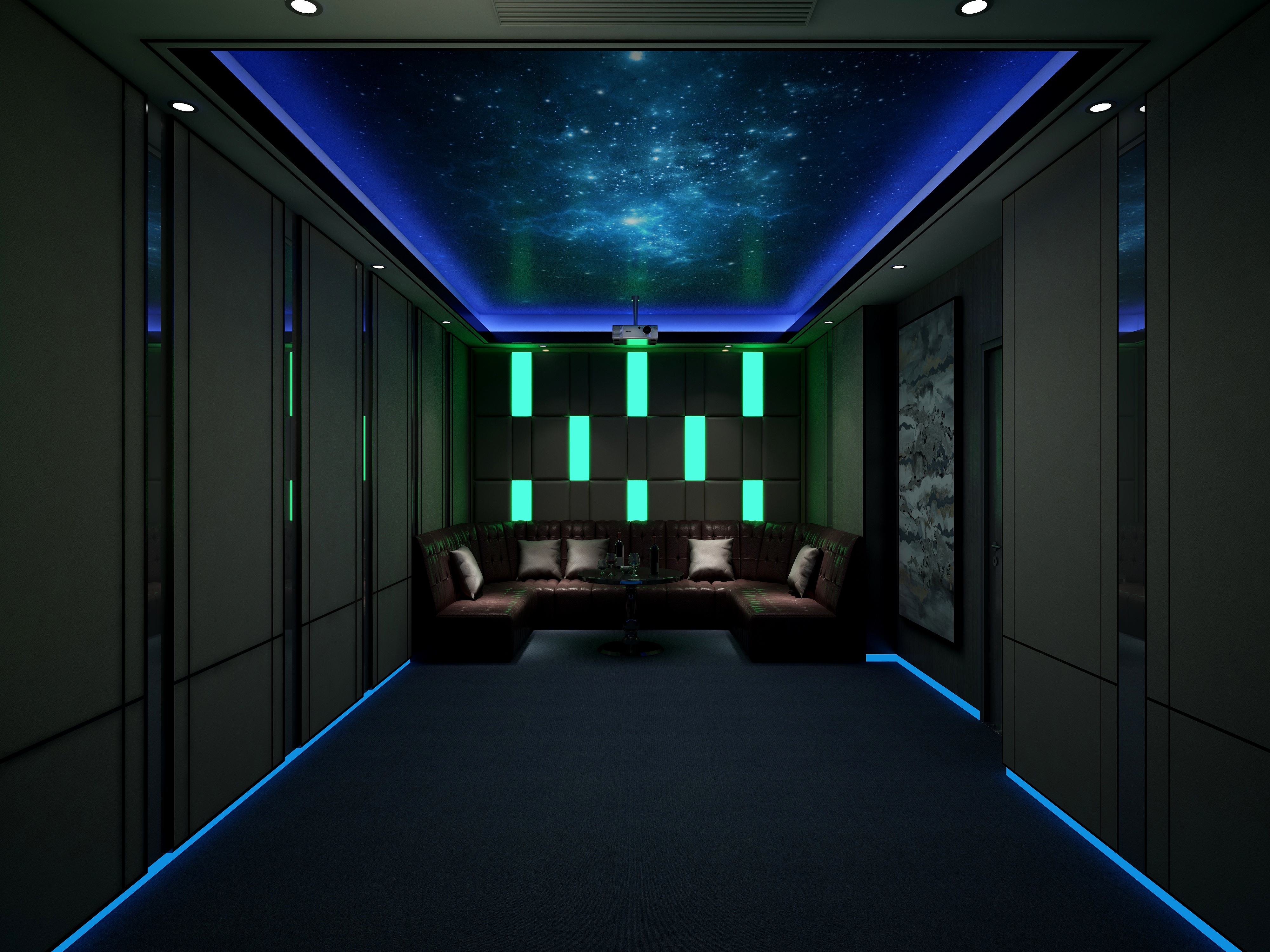 李青越-194㎡新中式别墅地下第一层影音室/家庭K房装修效果图第3张