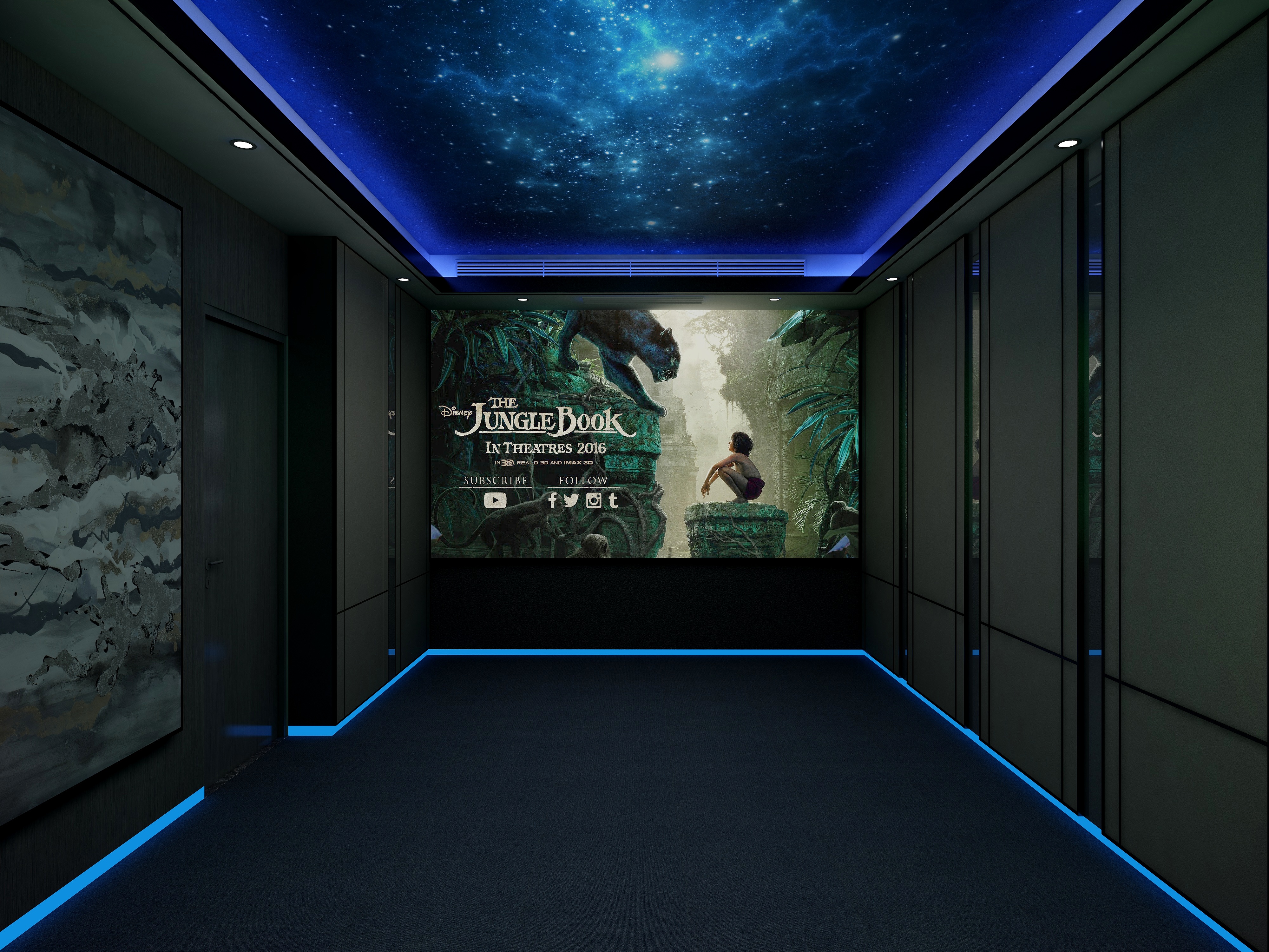 李青越-194㎡新中式别墅地下第一层影音室/家庭K房装修效果图第2张