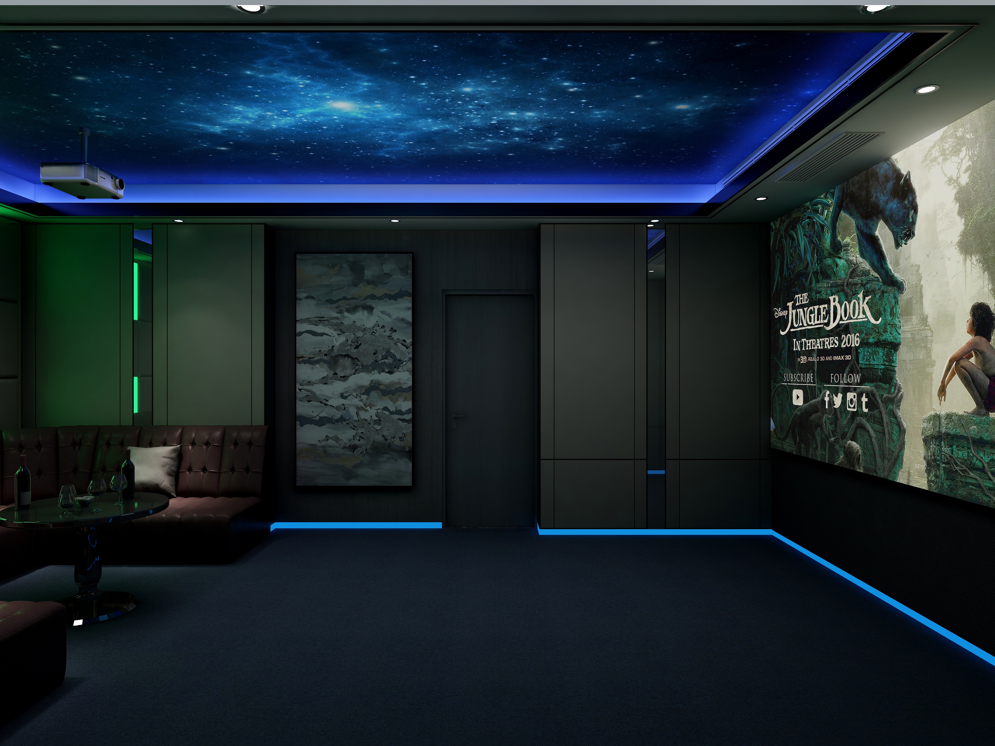 李青越-194㎡新中式别墅地下第一层影音室/家庭K房装修效果图第1张