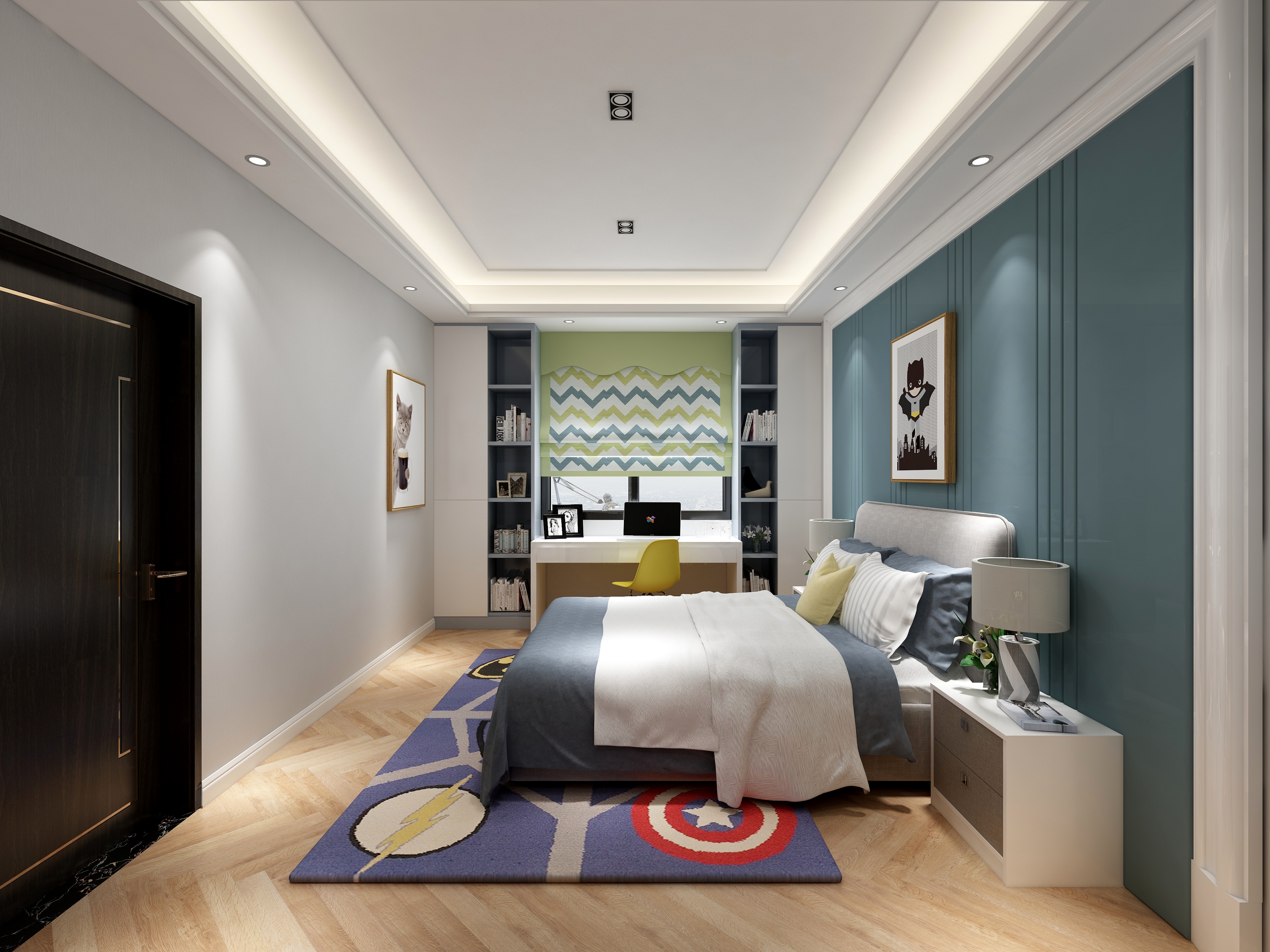 李青越-194㎡新中式别墅二层男孩房装修效果图第1张