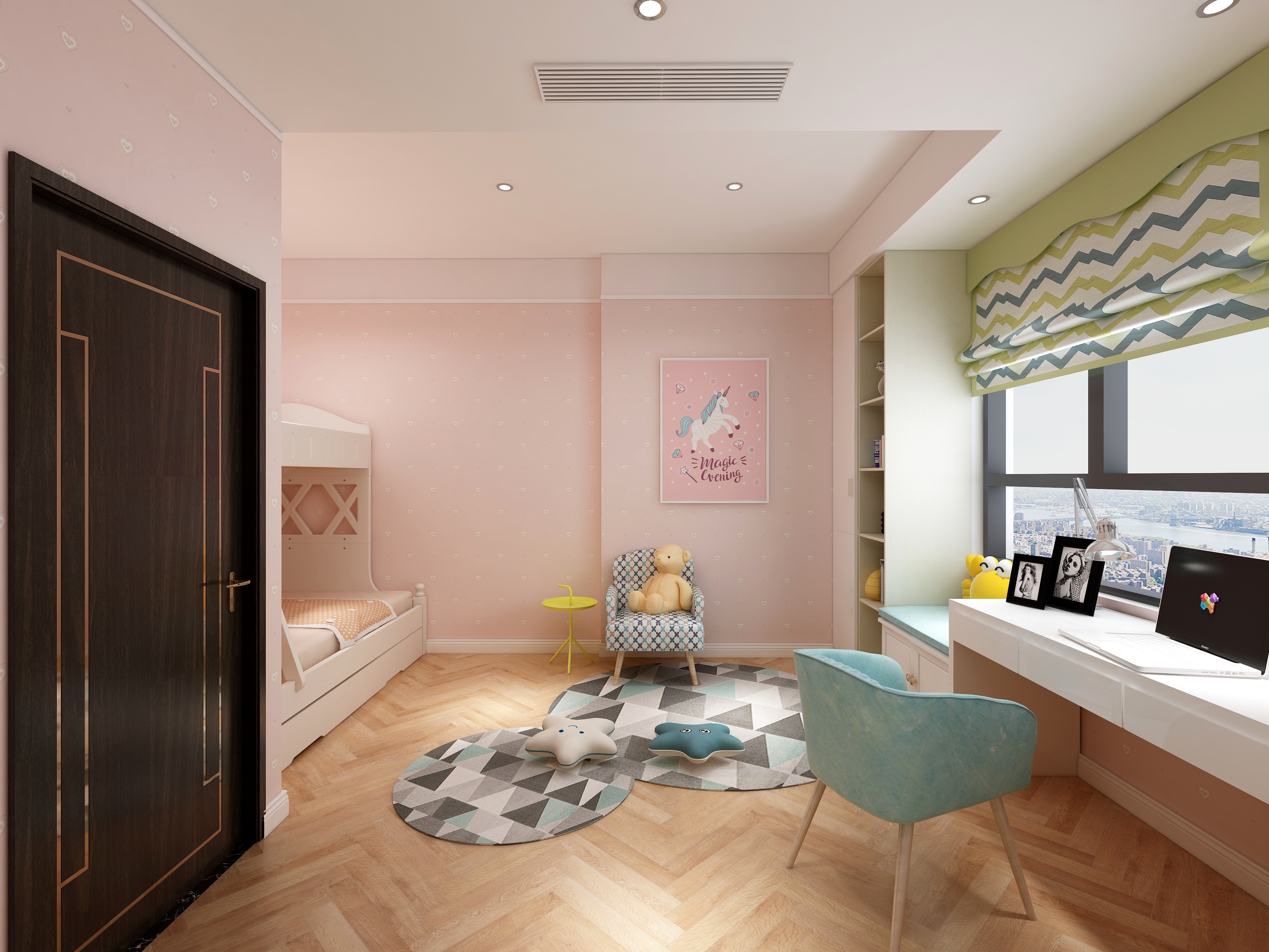 李青越-194㎡新中式别墅二层女孩房装修效果图第3张