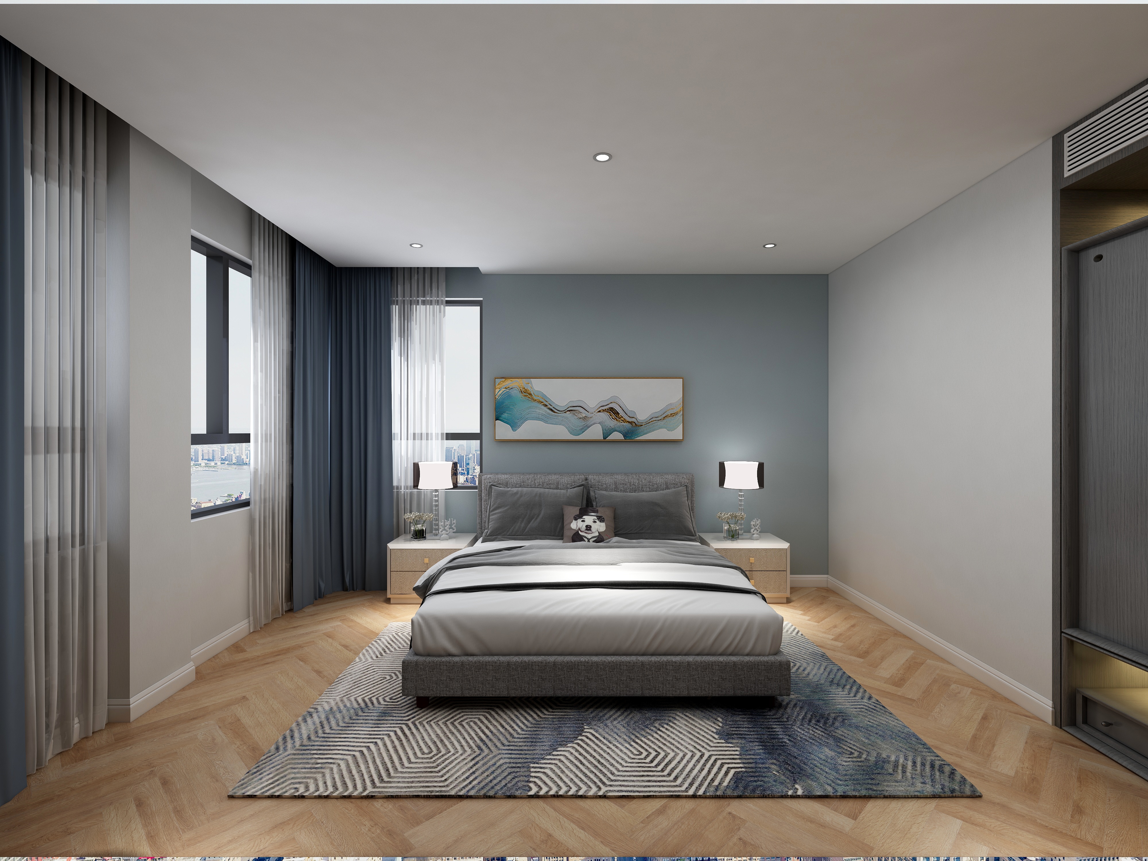 李青越-194㎡新中式别墅二层客卧装修效果图第2张