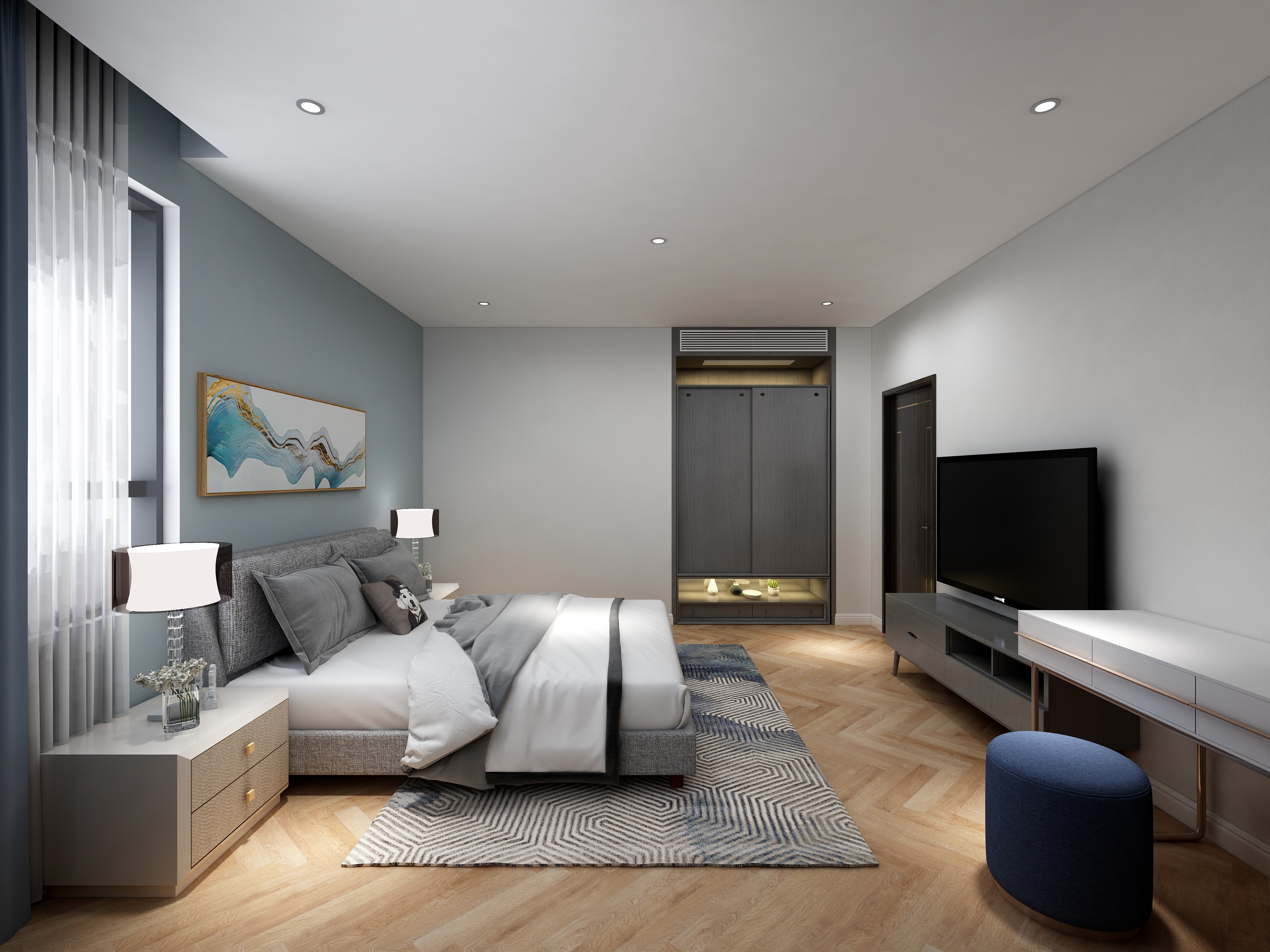 李青越-194㎡新中式别墅二层客卧装修效果图第1张