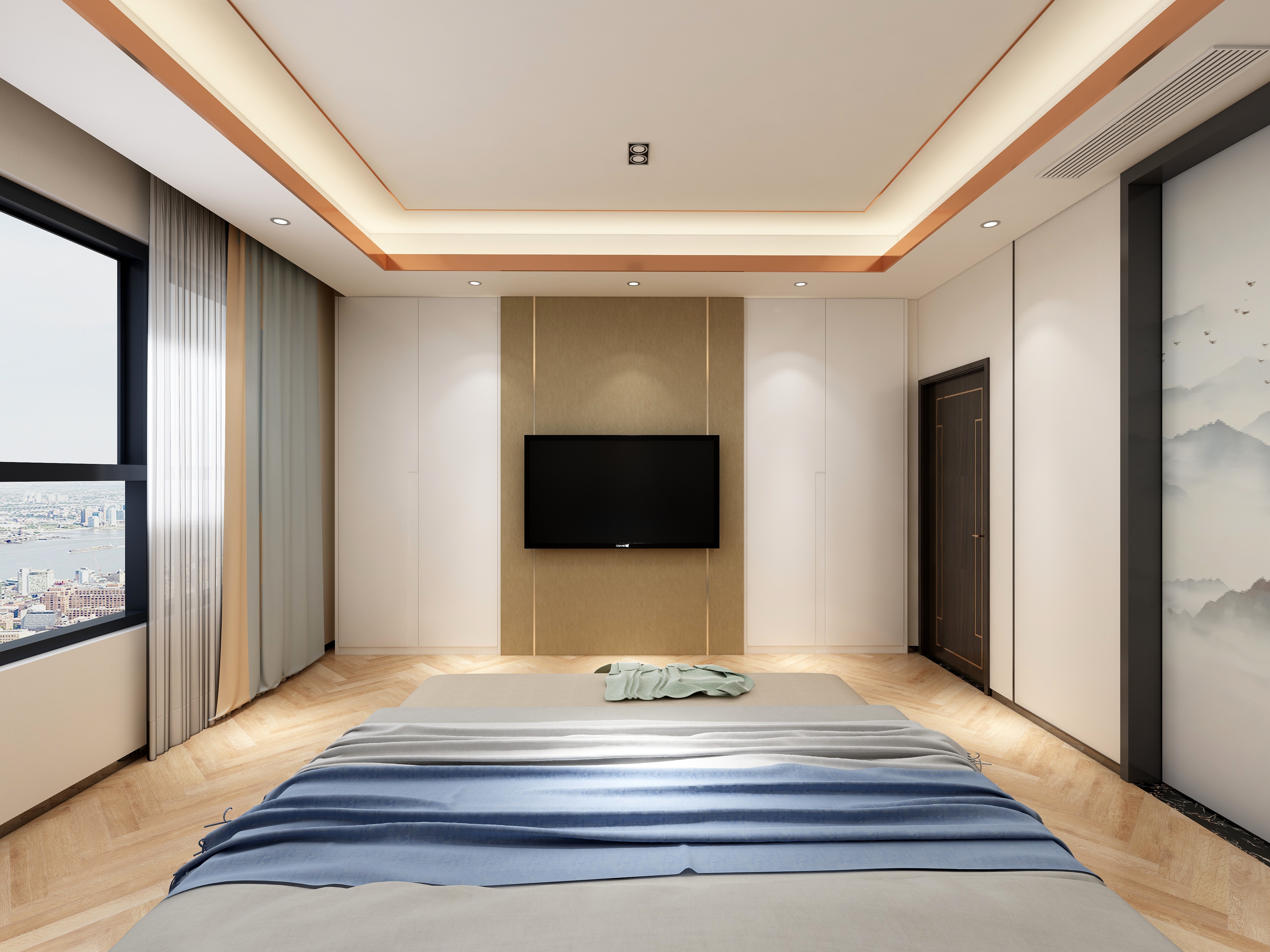 李青越-194㎡新中式别墅二层长辈房装修效果图第3张