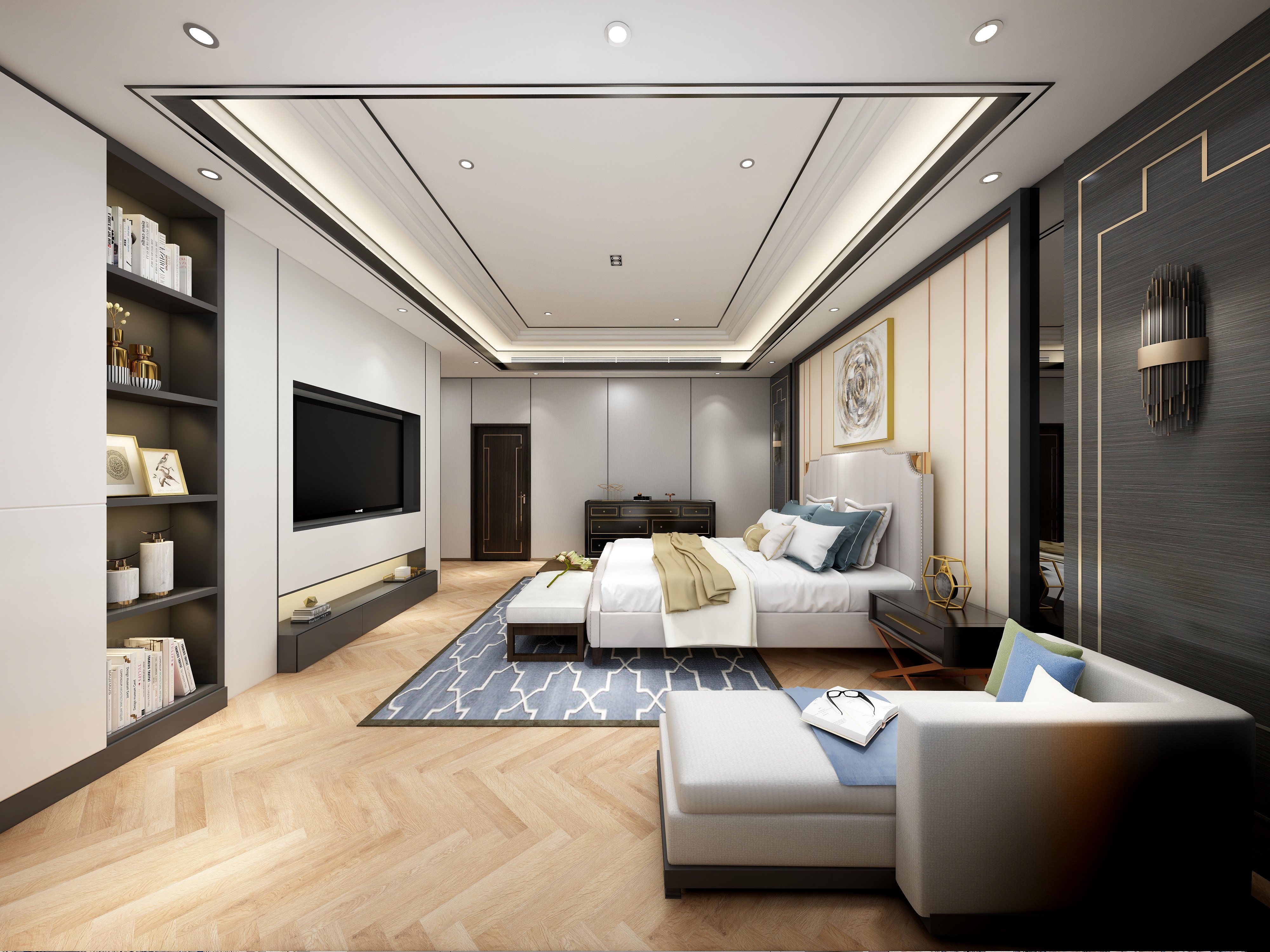 李青越-194㎡新中式别墅三层主卧装修效果图第1张