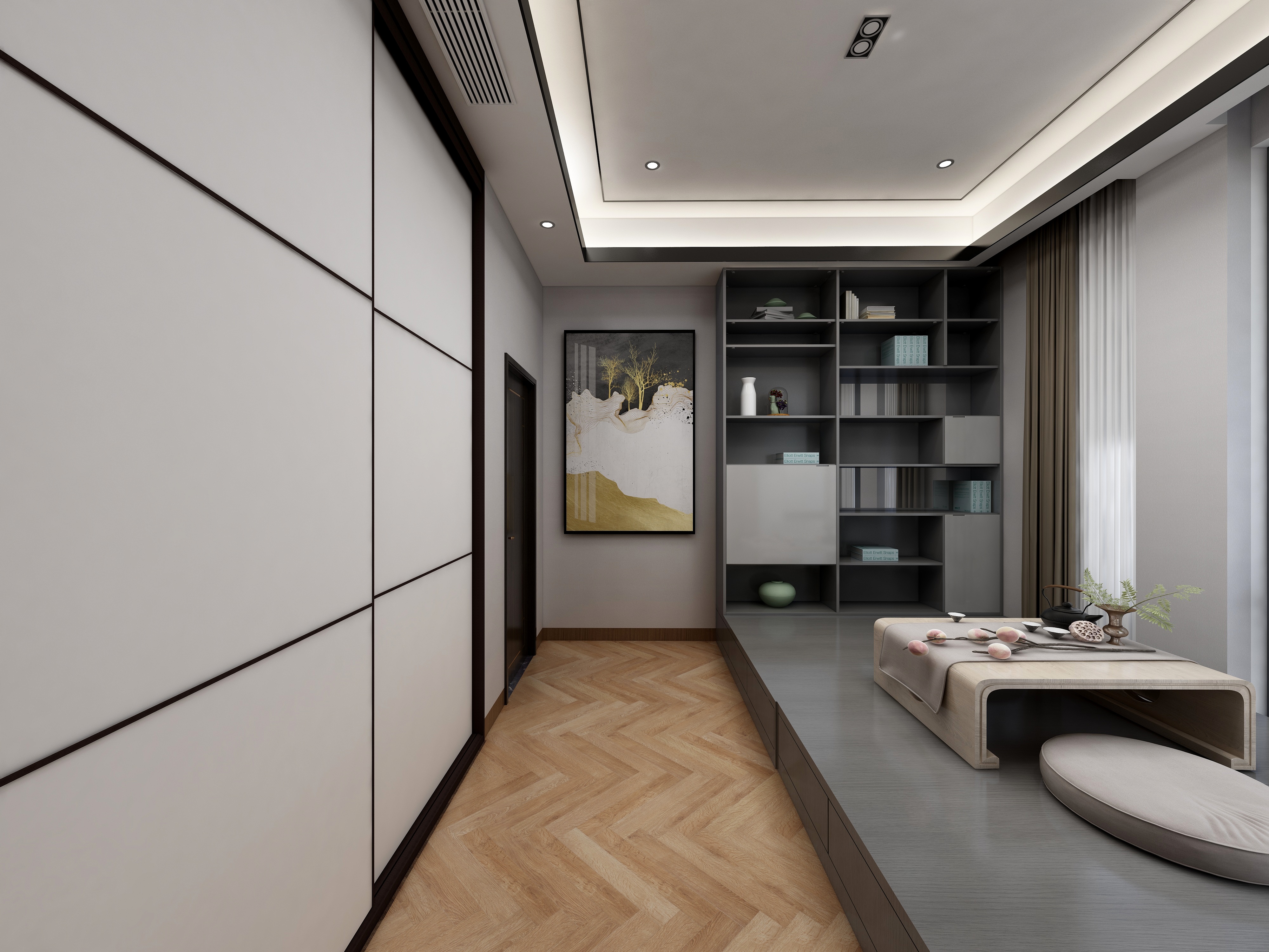 李青越-194㎡新中式别墅一层卧室一装修效果图第2张