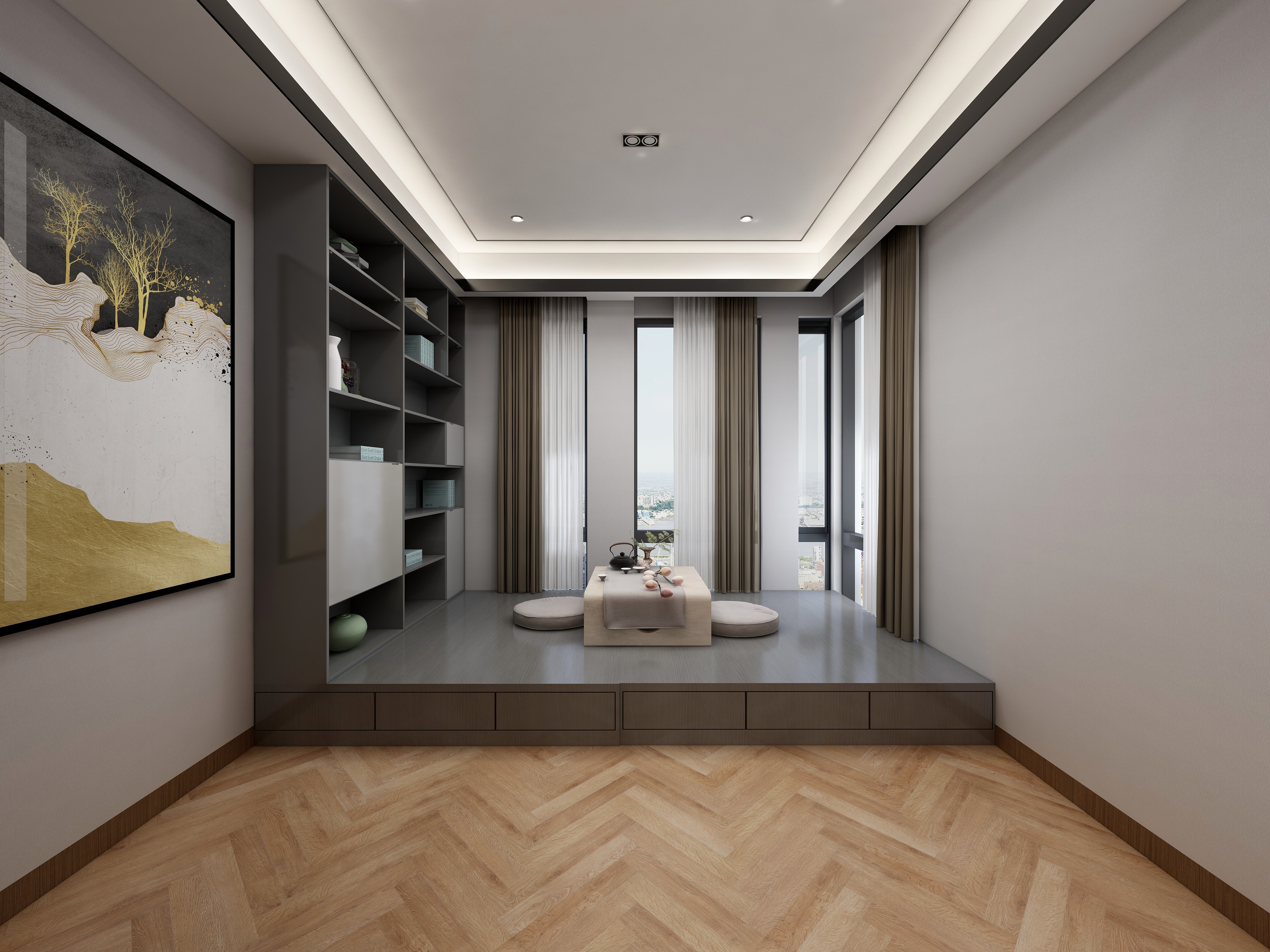 李青越-194㎡新中式别墅一层卧室一装修效果图第1张