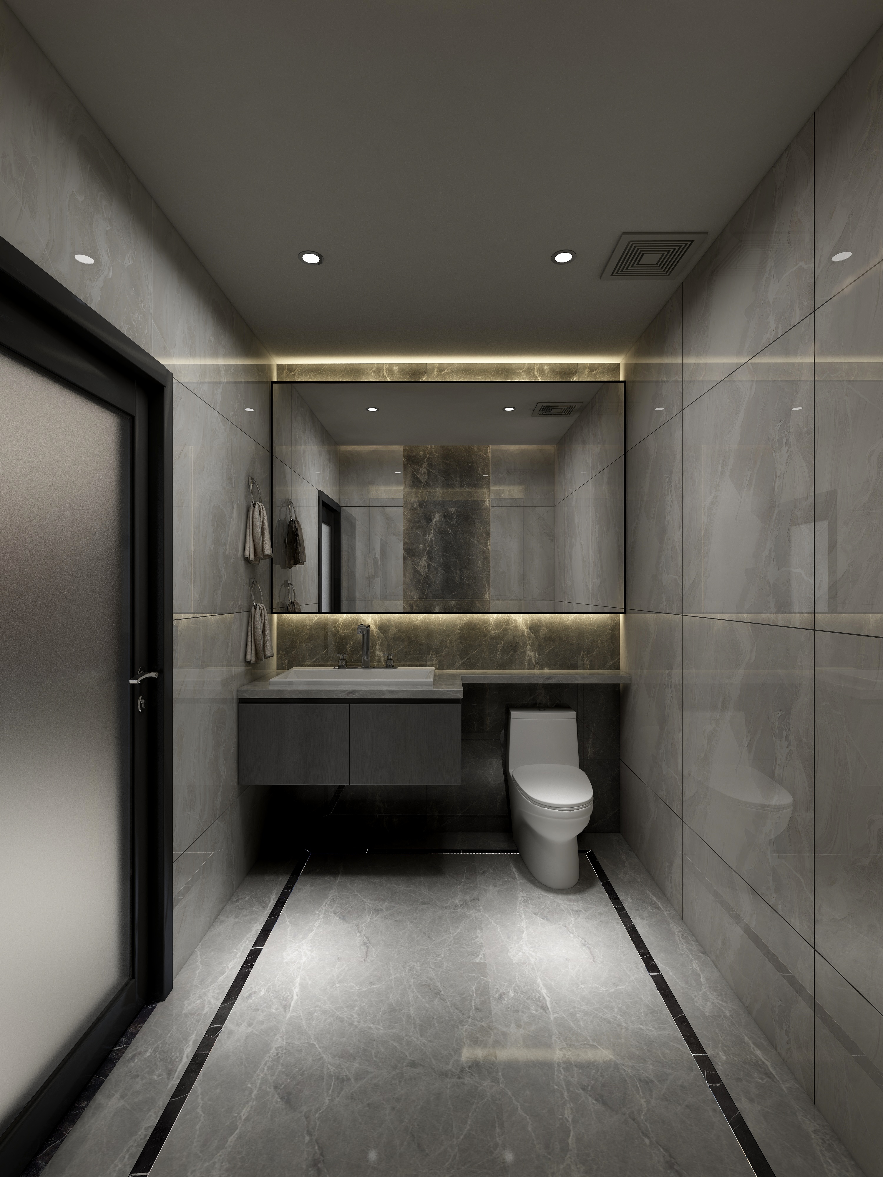 李青越-194㎡新中式别墅地下第一层卫生间装修效果图第2张