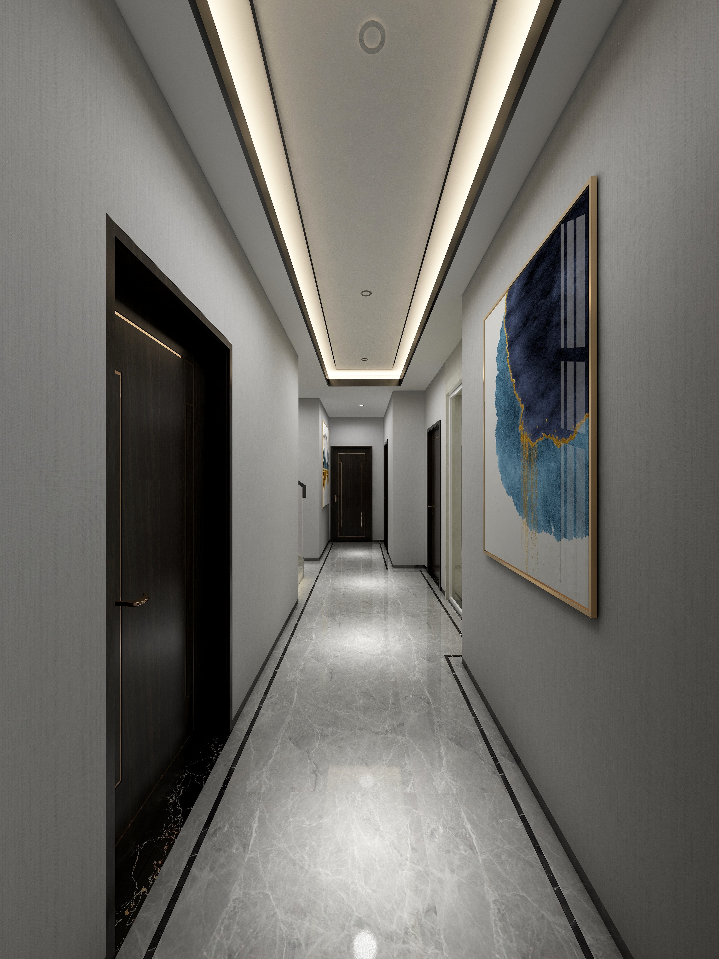 李青越-194㎡新中式别墅二层过道装修效果图第2张