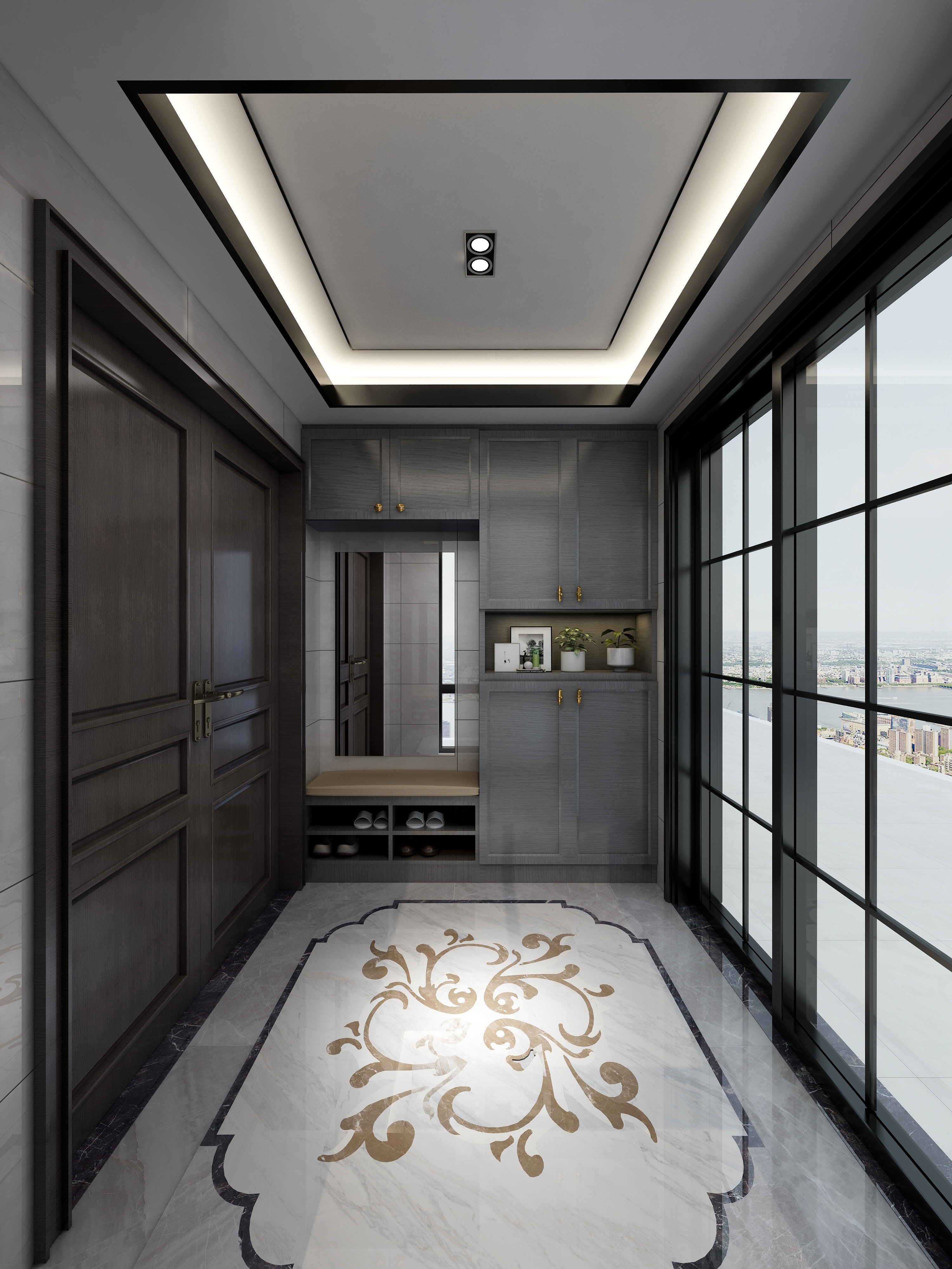 李青越-194㎡新中式别墅一层门厅装修效果图第1张