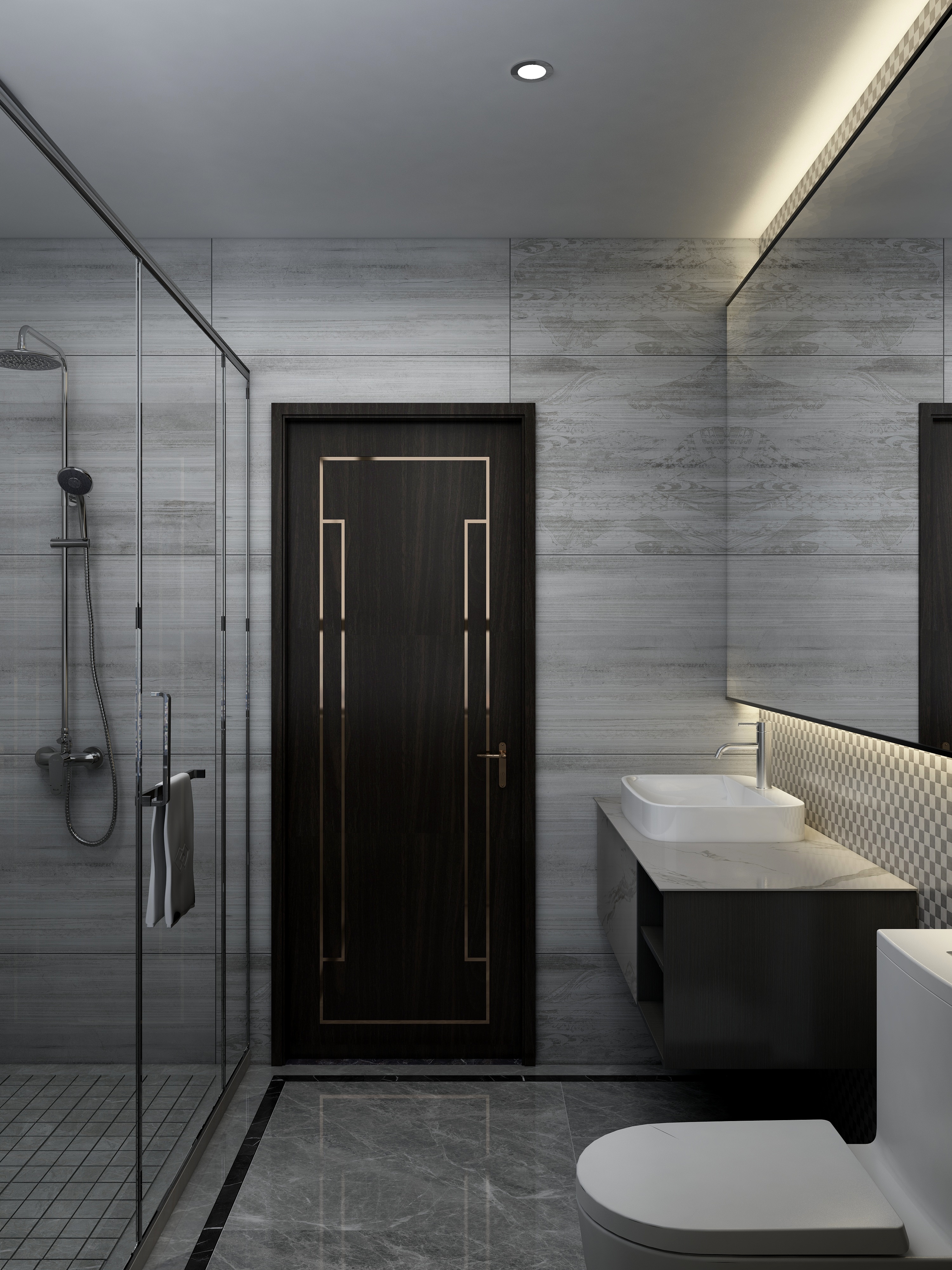 李青越-194㎡新中式别墅一层卫生间装修效果图第1张