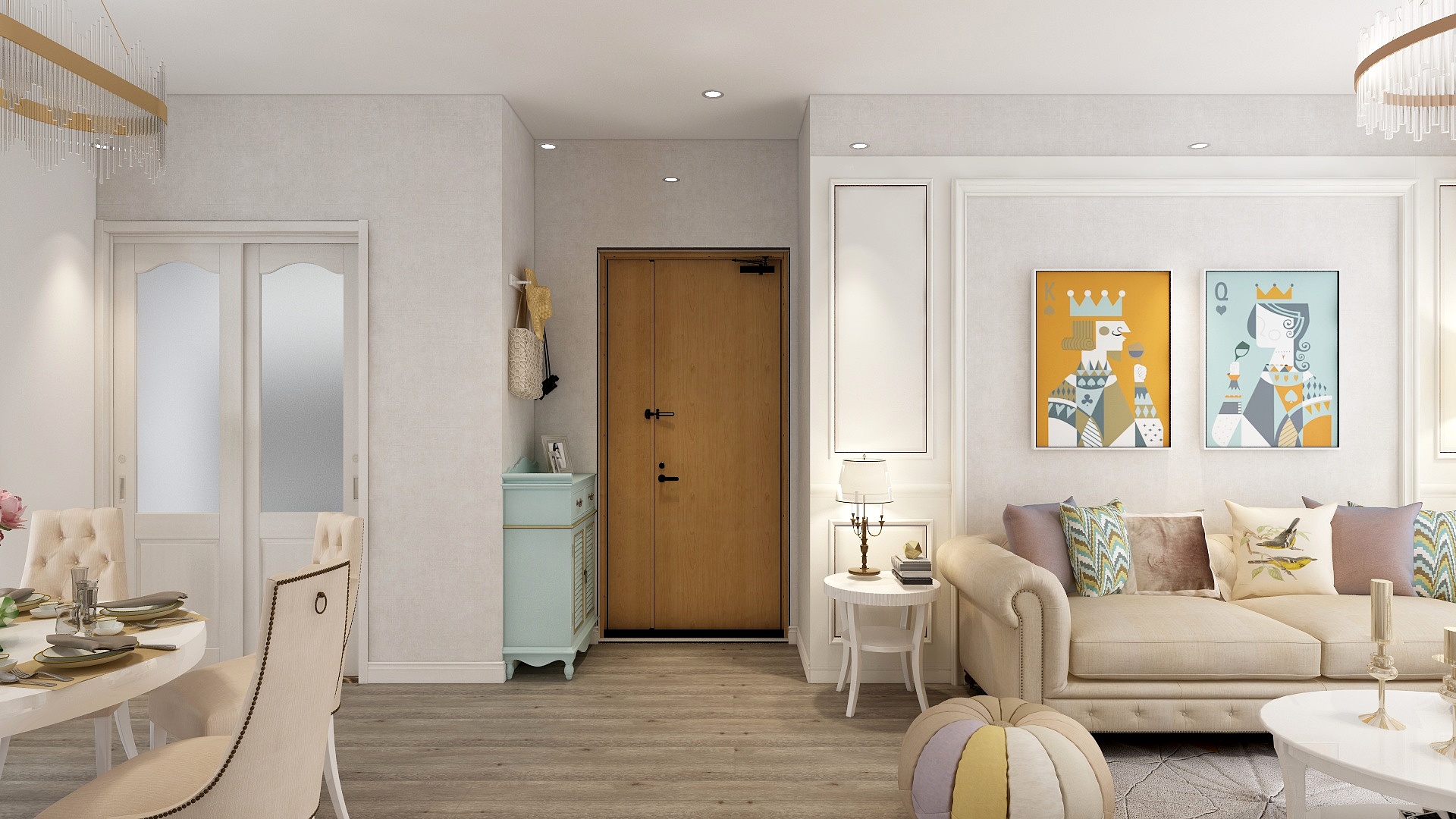 骊住-76方田园两居一层客餐厅装修效果图第2张