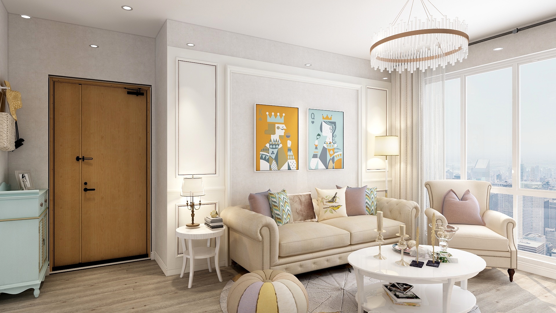 骊住-76方田园两居一层客餐厅装修效果图第4张