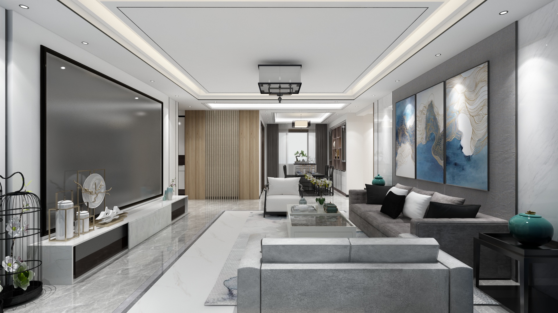 云起设计丨云起-185方新中式三居装修效果图