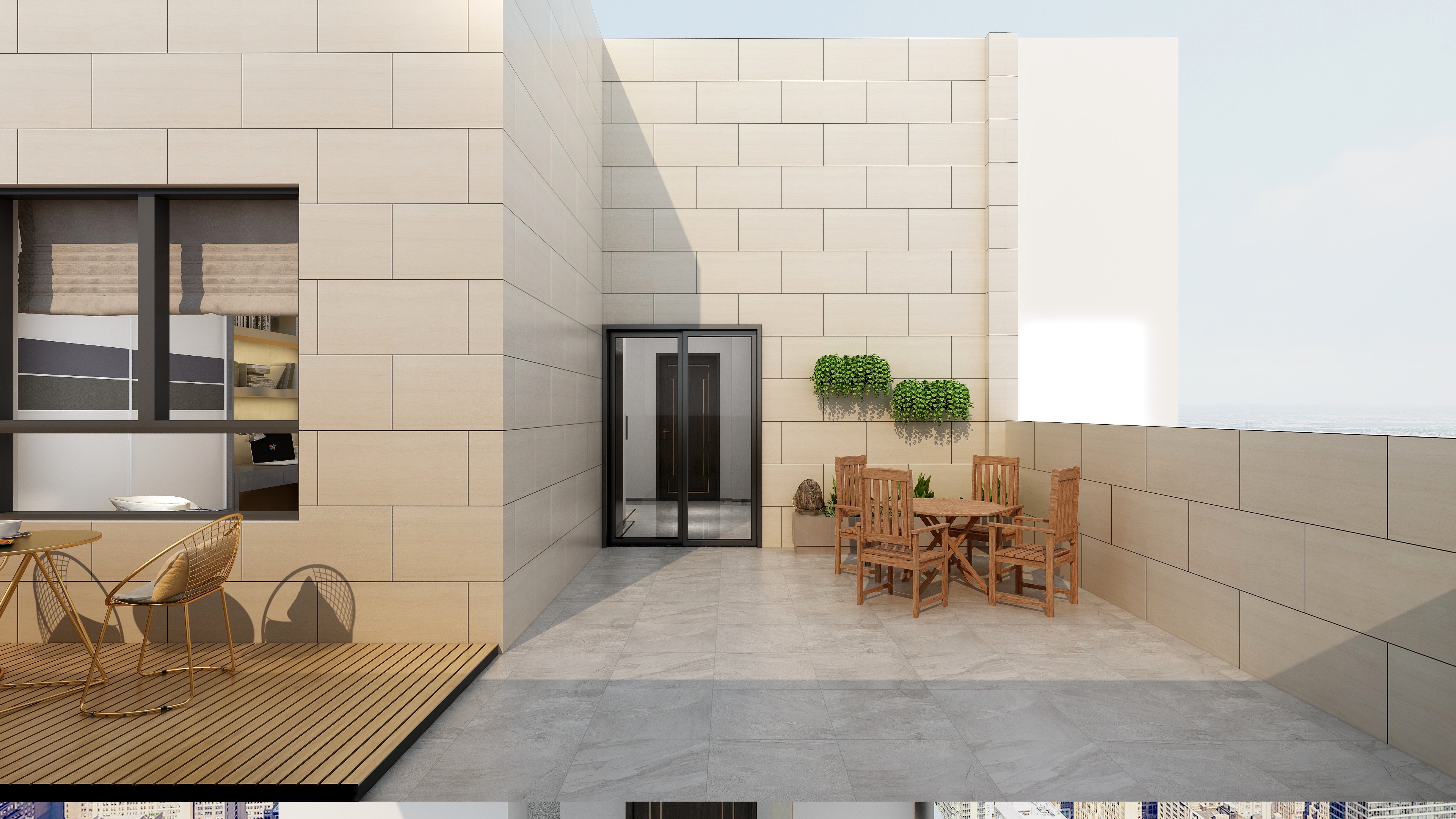 李青越-194㎡新中式别墅三层露台（无顶）装修效果图第2张