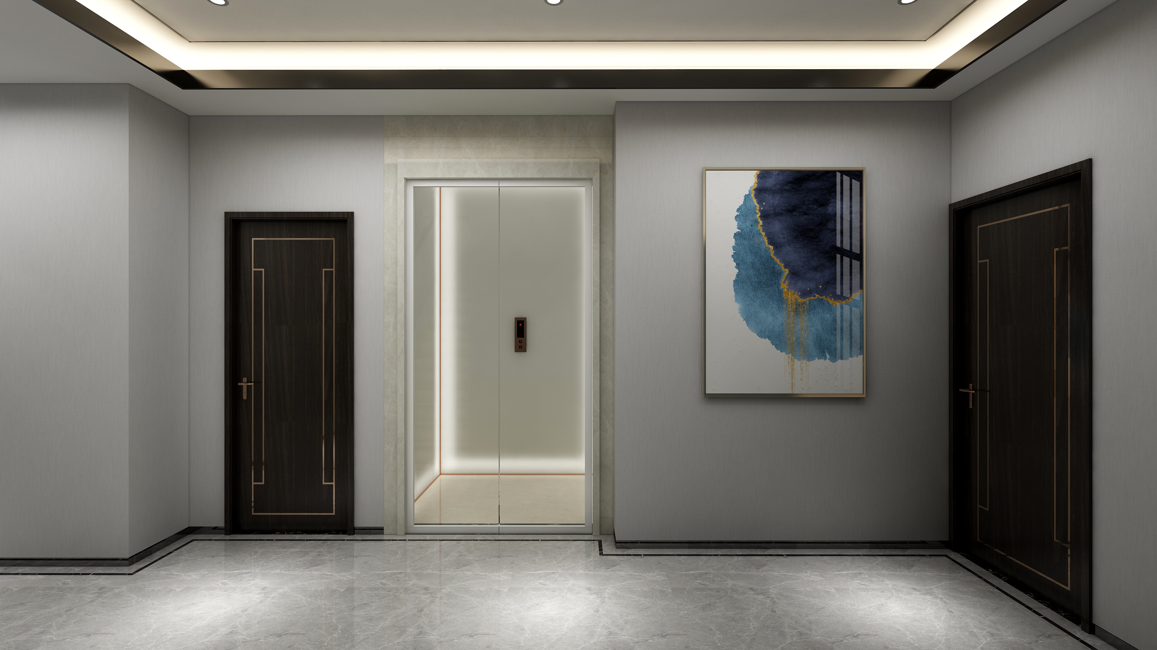 李青越-194㎡新中式别墅二层过道装修效果图第1张