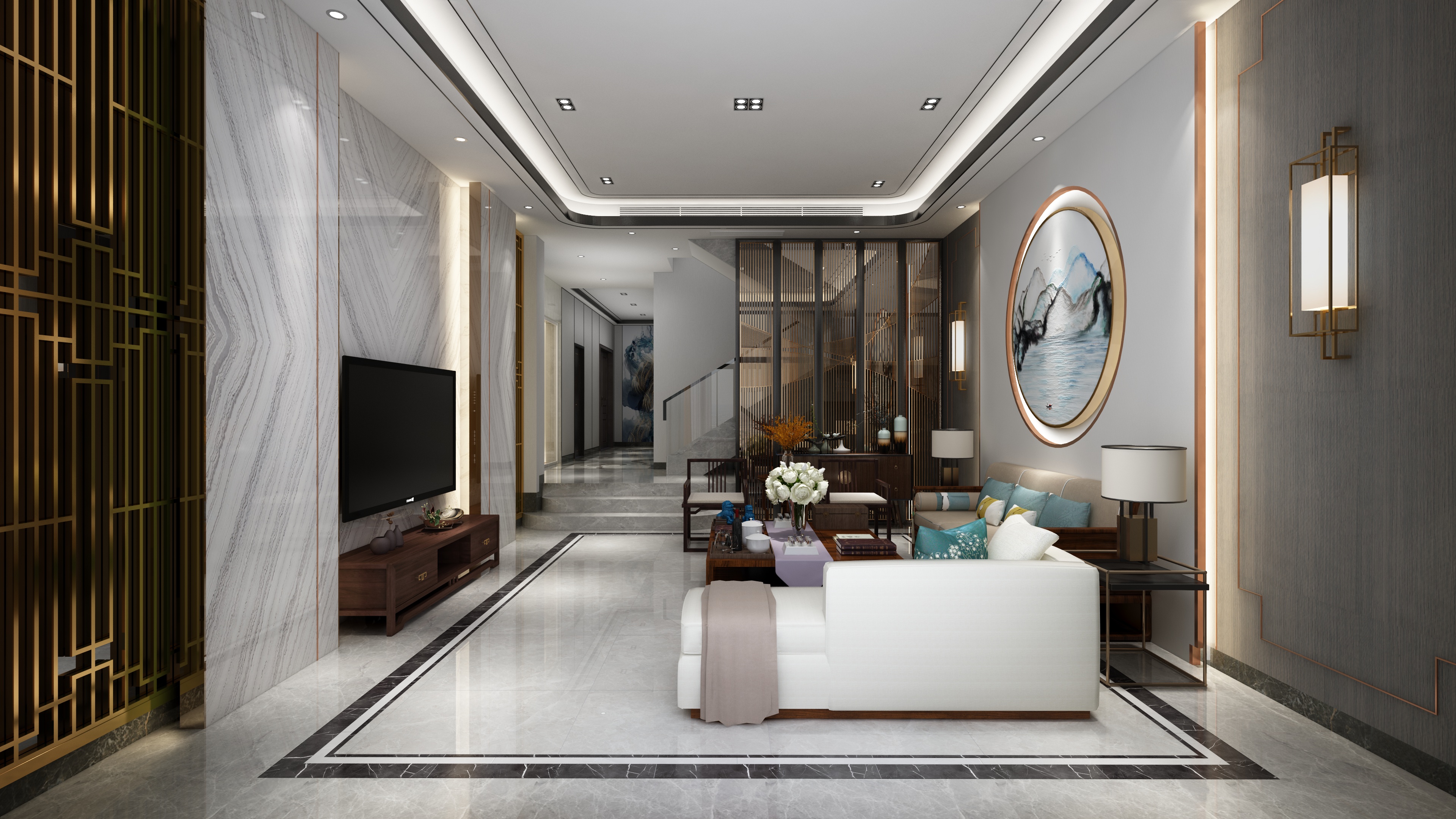 李青越-194㎡新中式别墅一层未命名装修效果图第5张