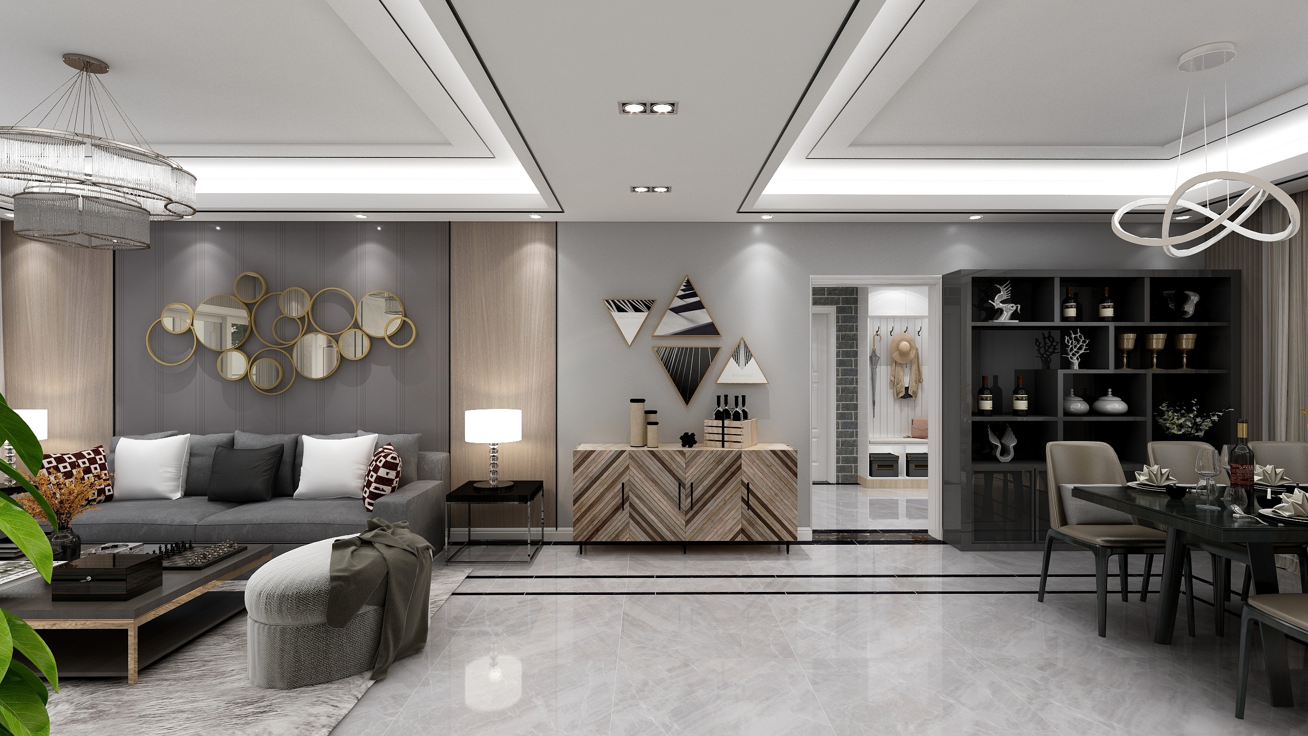 何宗建-176㎡现代四居一层客餐厅装修效果图第2张