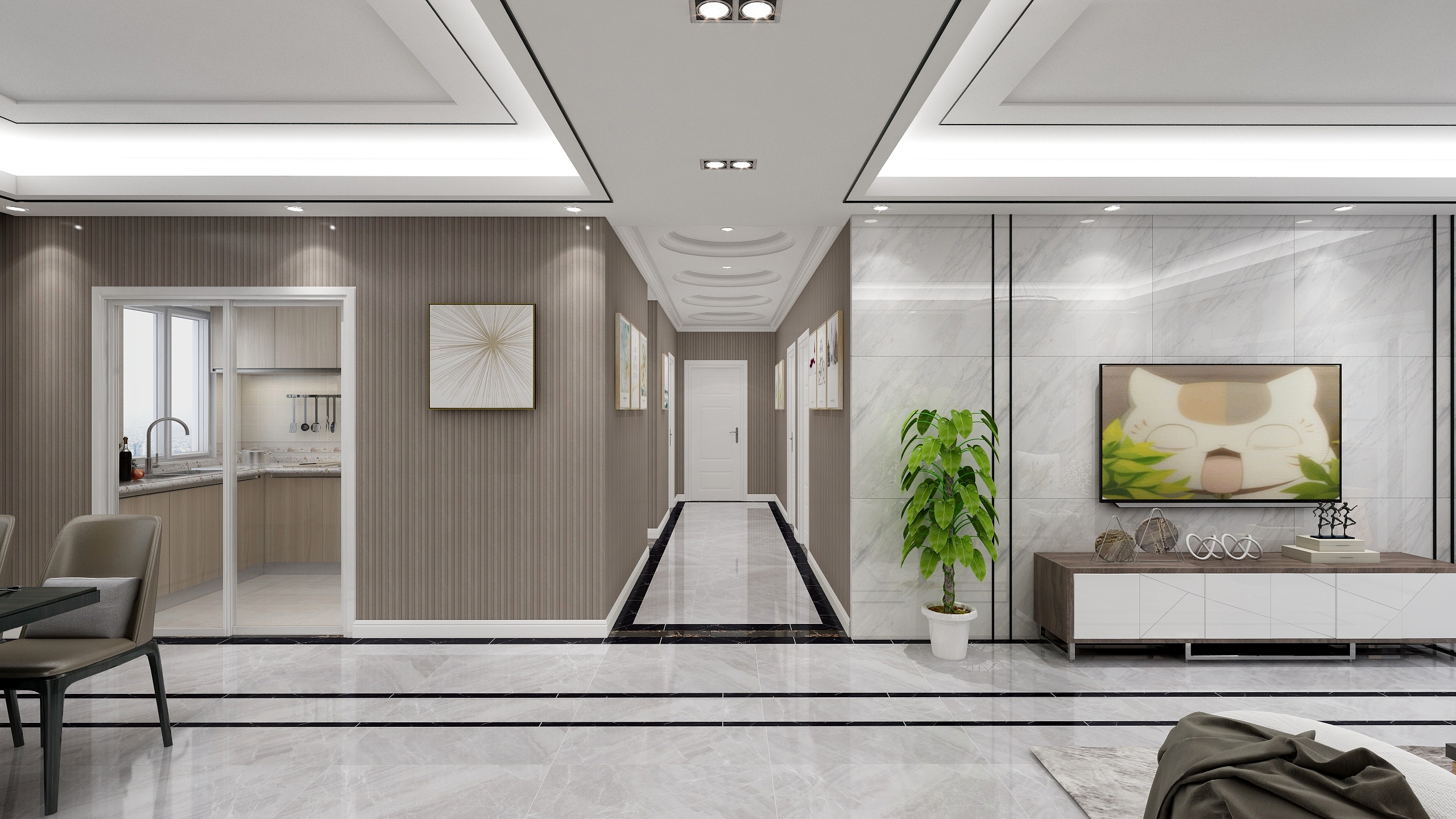 何宗建-176㎡现代四居一层客餐厅装修效果图第4张