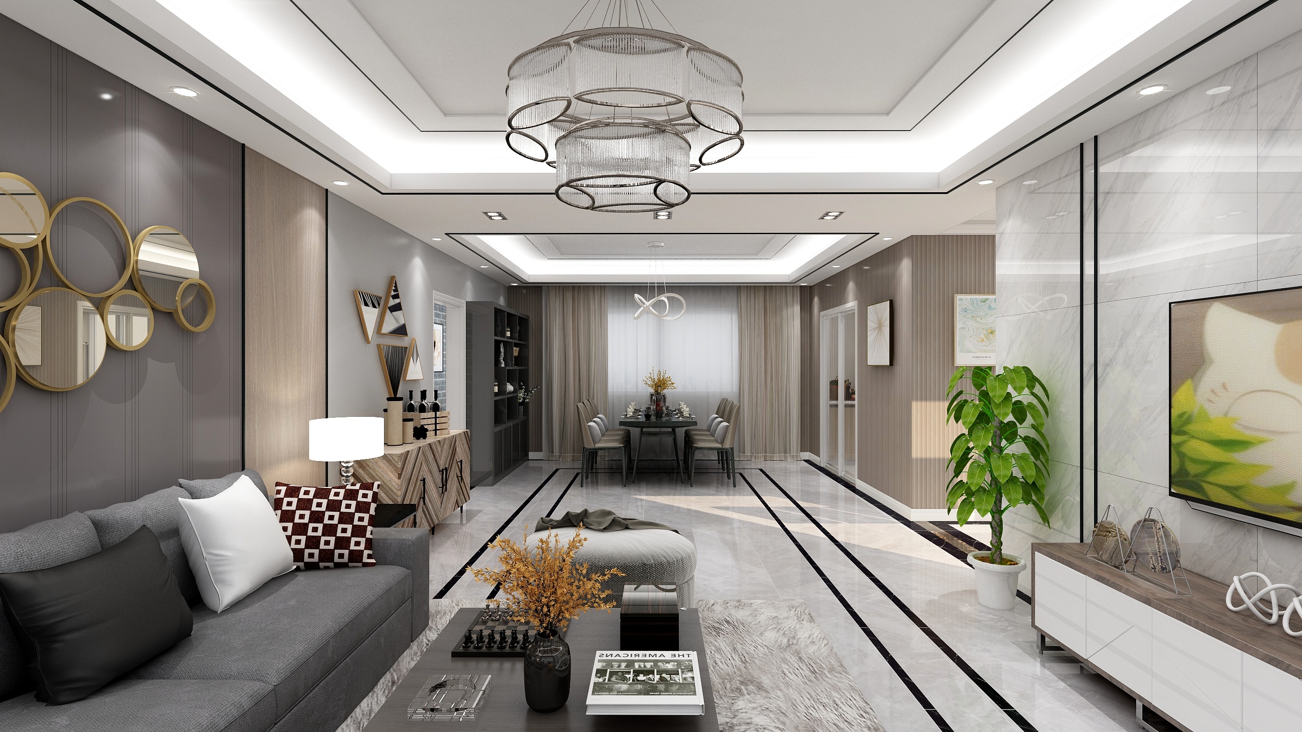 何宗建-176㎡现代四居一层客餐厅装修效果图第3张