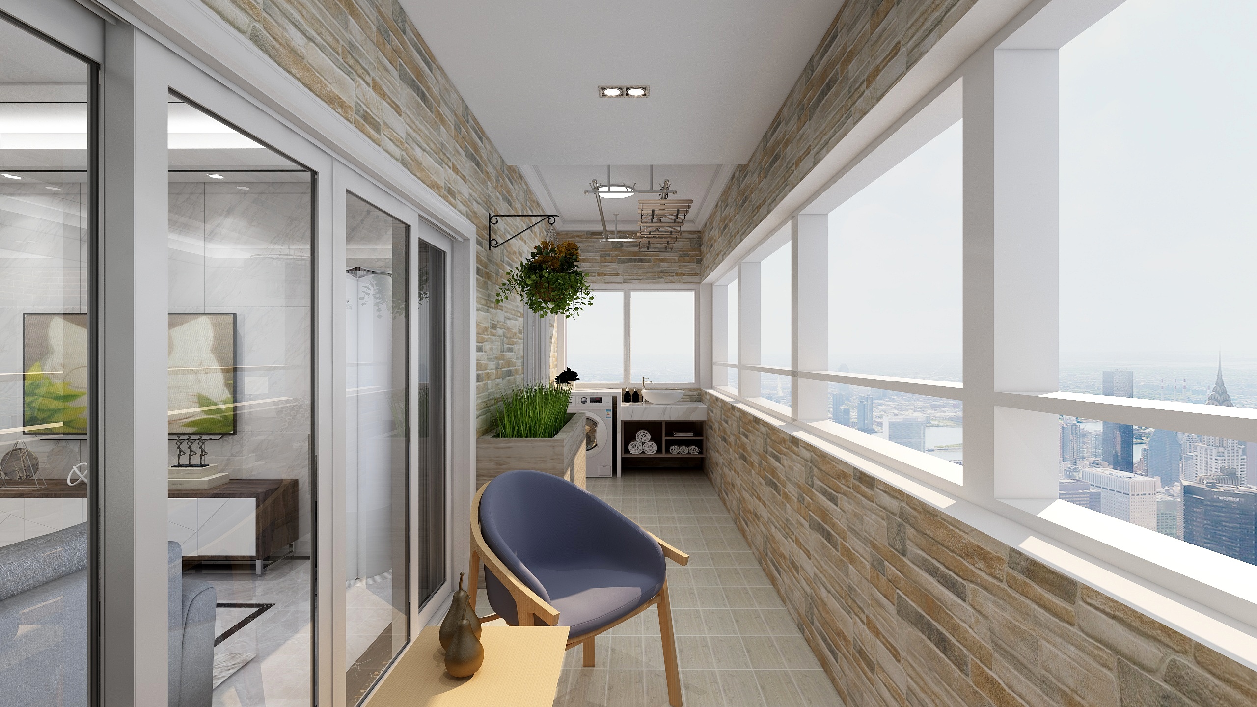 何宗建-176㎡现代四居一层阳台装修效果图第1张