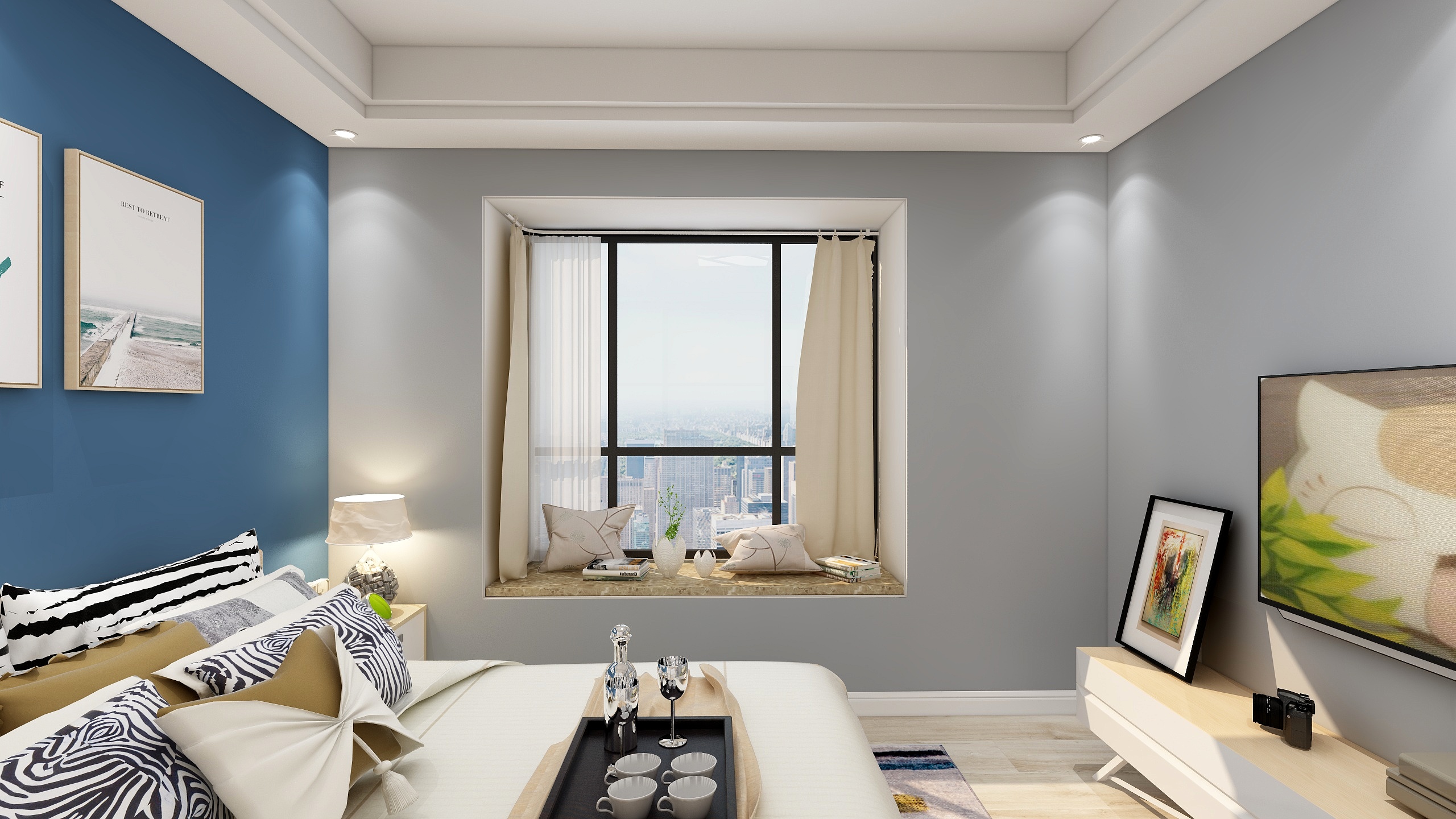 何宗建-176㎡现代四居一层主卧装修效果图第1张