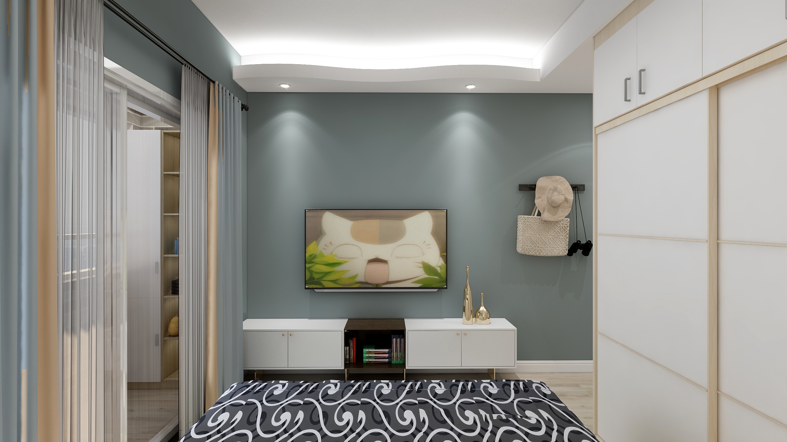 何宗建-176㎡现代四居一层次卧装修效果图第3张