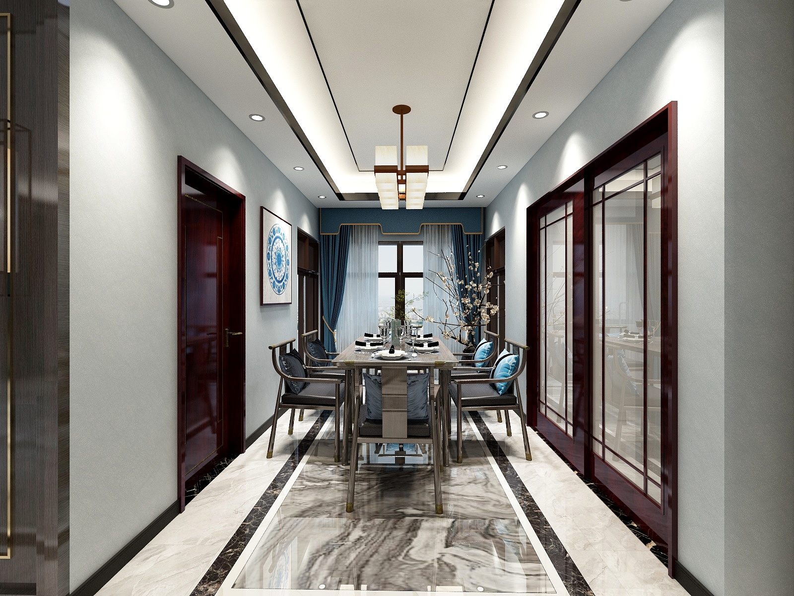 湛智华-新中式147平4房一层客餐厅装修效果图第3张