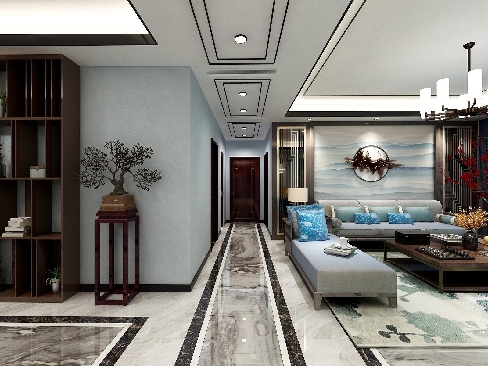 湛智华-新中式147平4房一层客餐厅装修效果图第4张