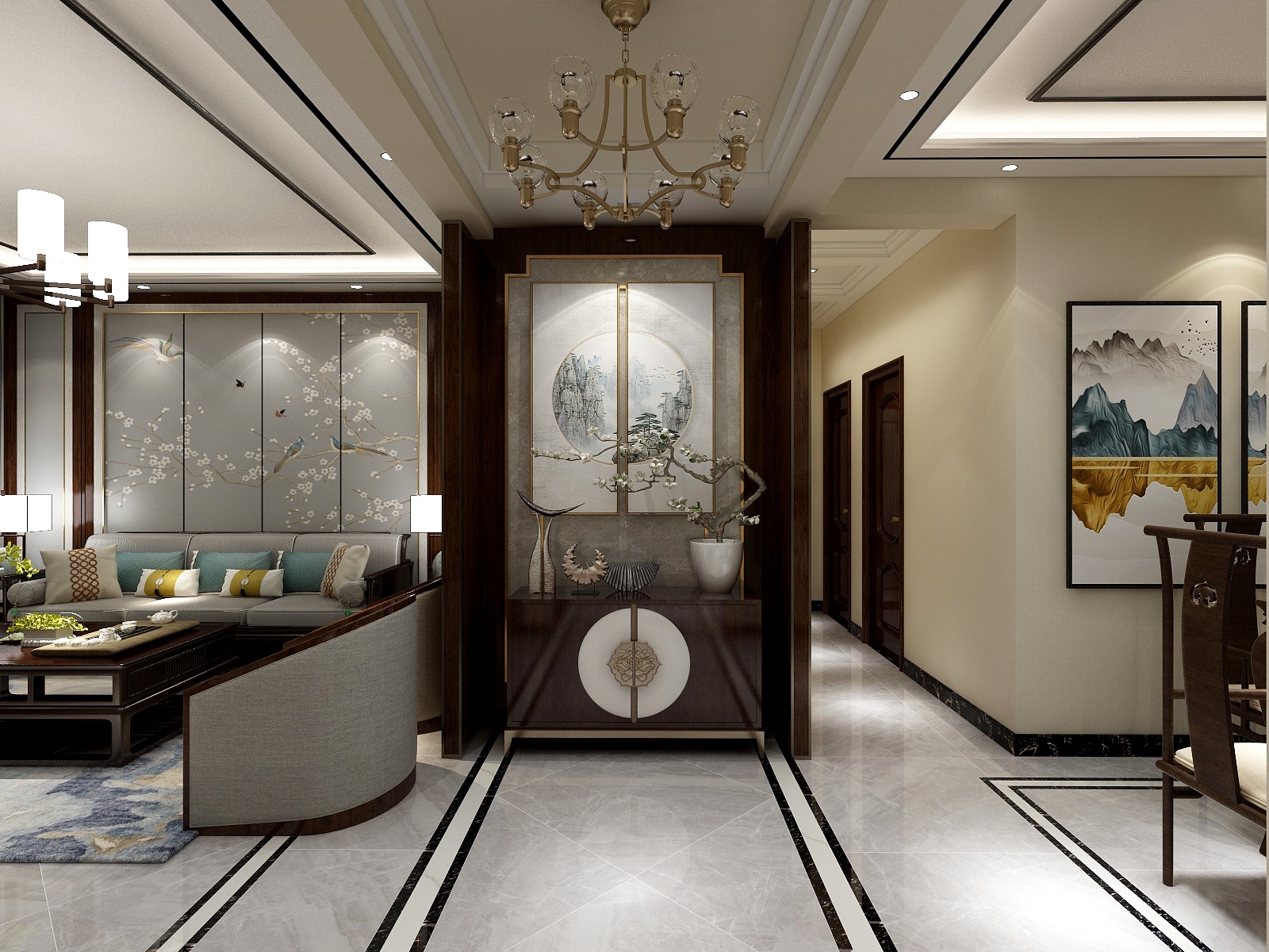 15531131581M-130方新中式四居装修效果图