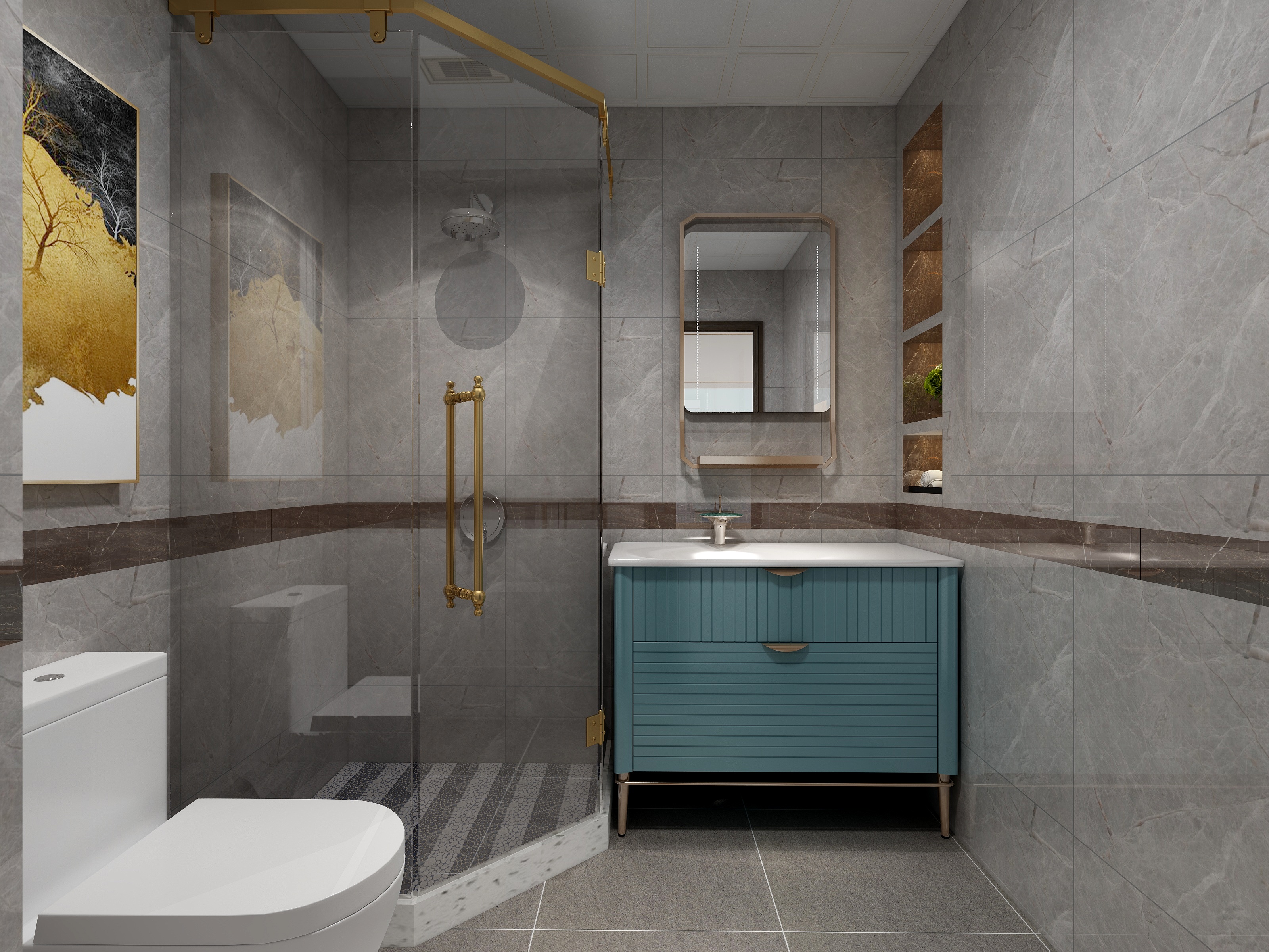 张福梅-现代轻奢风||水木春城一层卫生间装修效果图第1张