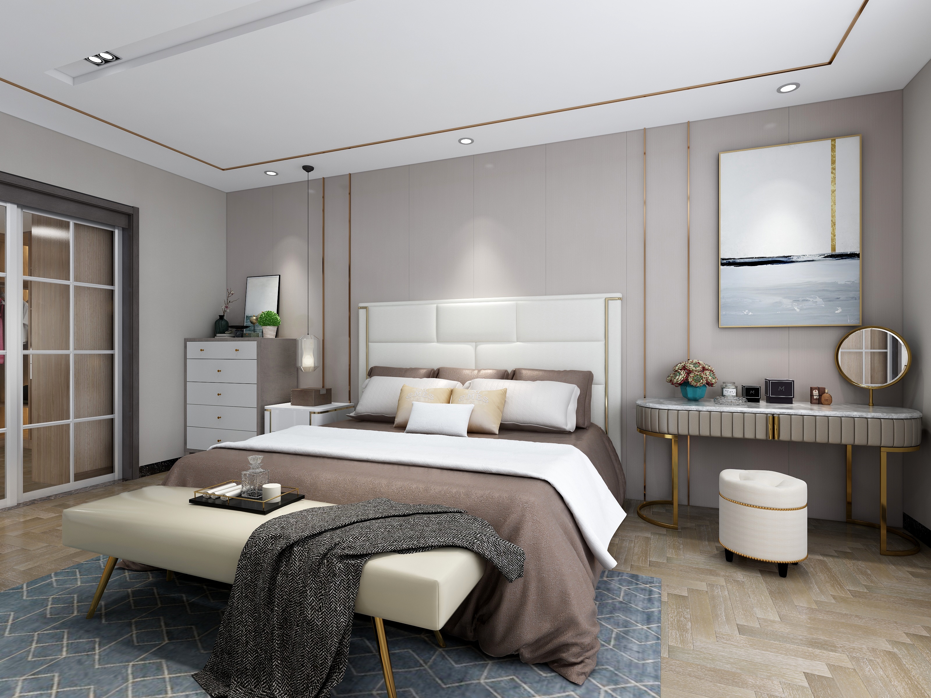 张福梅-现代轻奢风||水木春城一层主卧装修效果图第3张