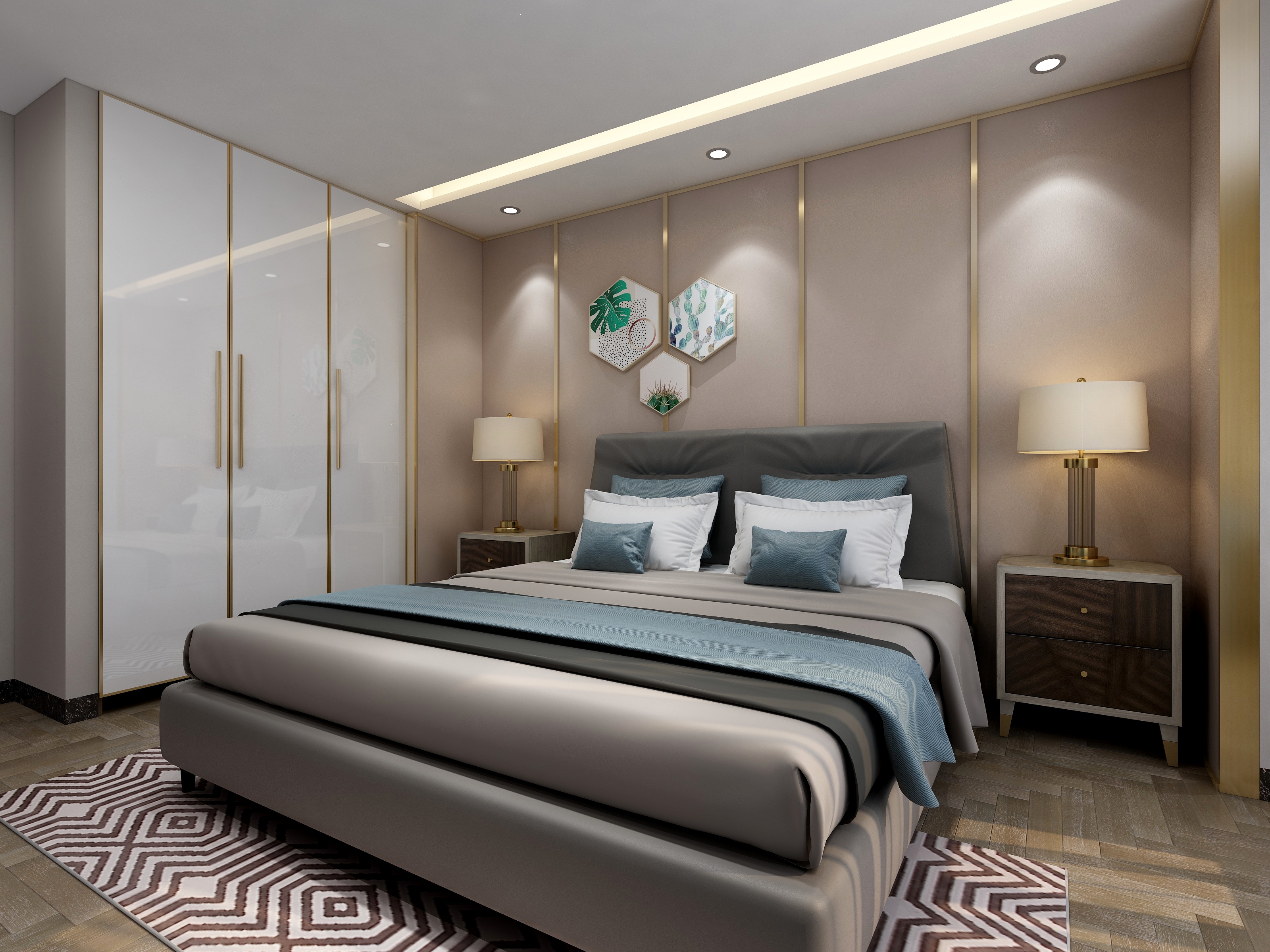 张福梅-现代轻奢风||水木春城一层长辈房装修效果图第2张