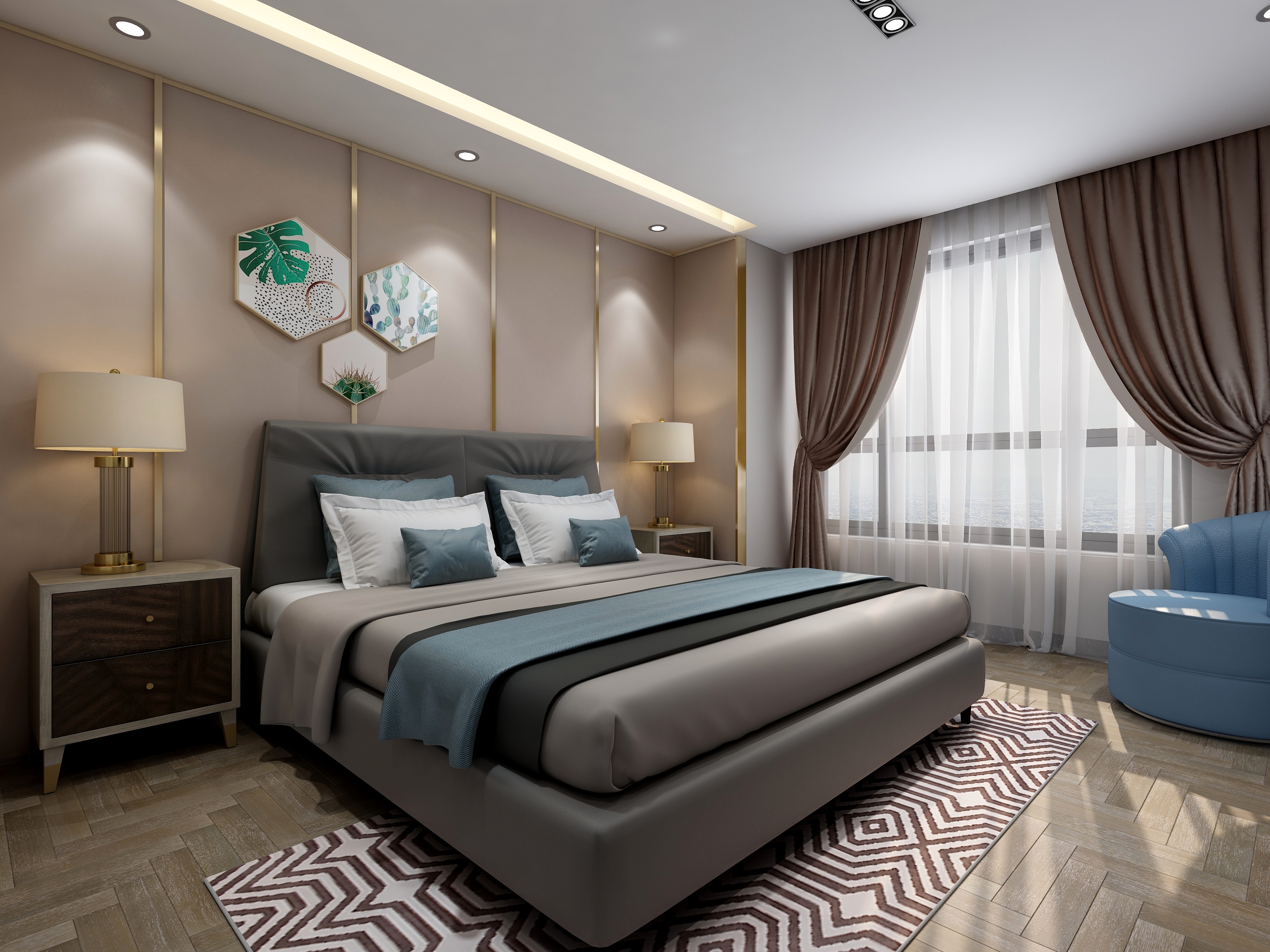 张福梅-现代轻奢风||水木春城一层长辈房装修效果图第1张