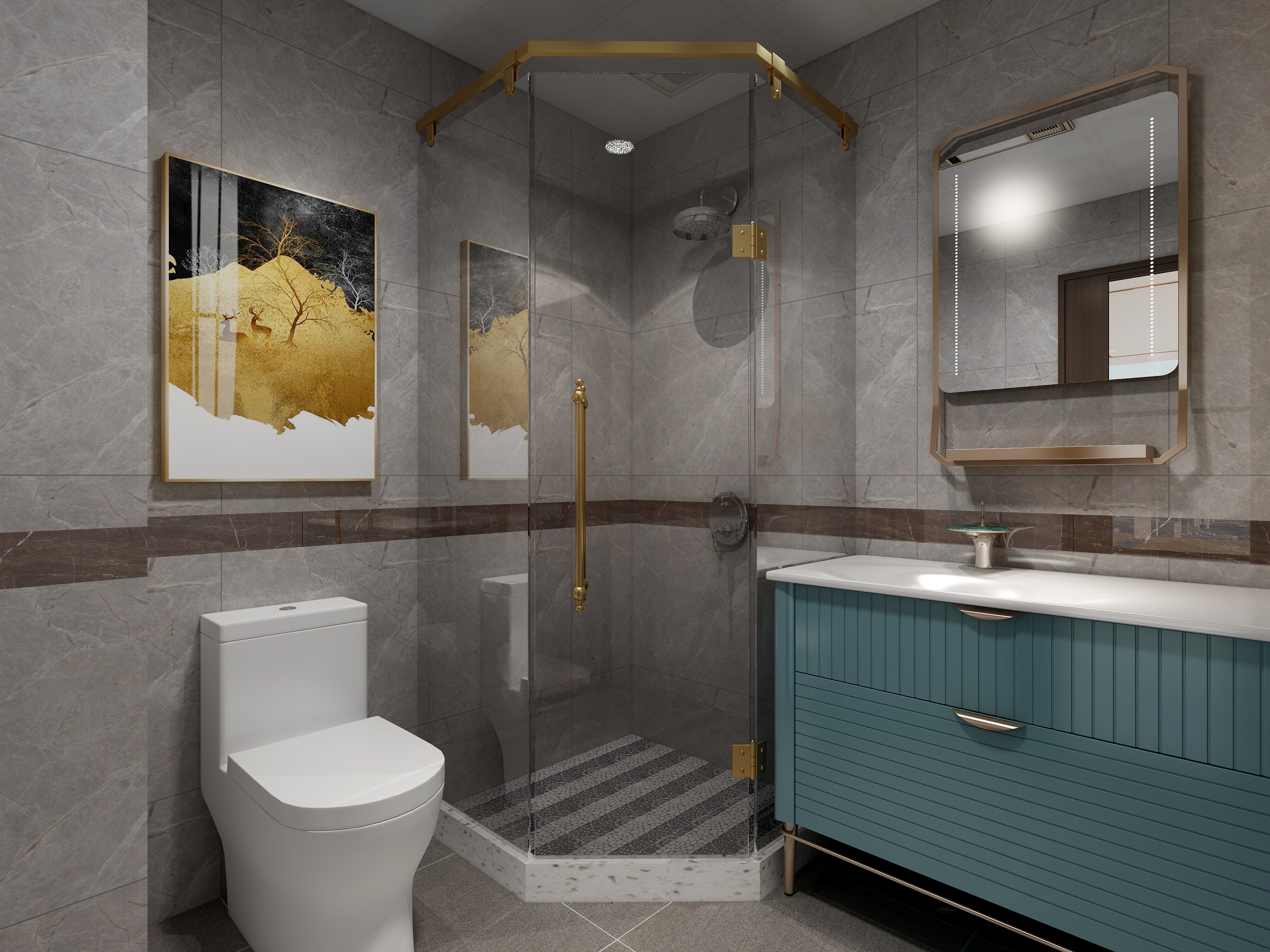 张福梅-现代轻奢风||水木春城一层卫生间装修效果图第2张